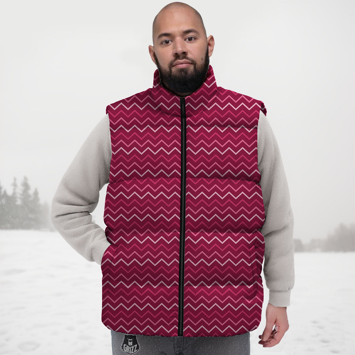 Zigzag Magenta Pink Print Pattern Down Vest-grizzshop
