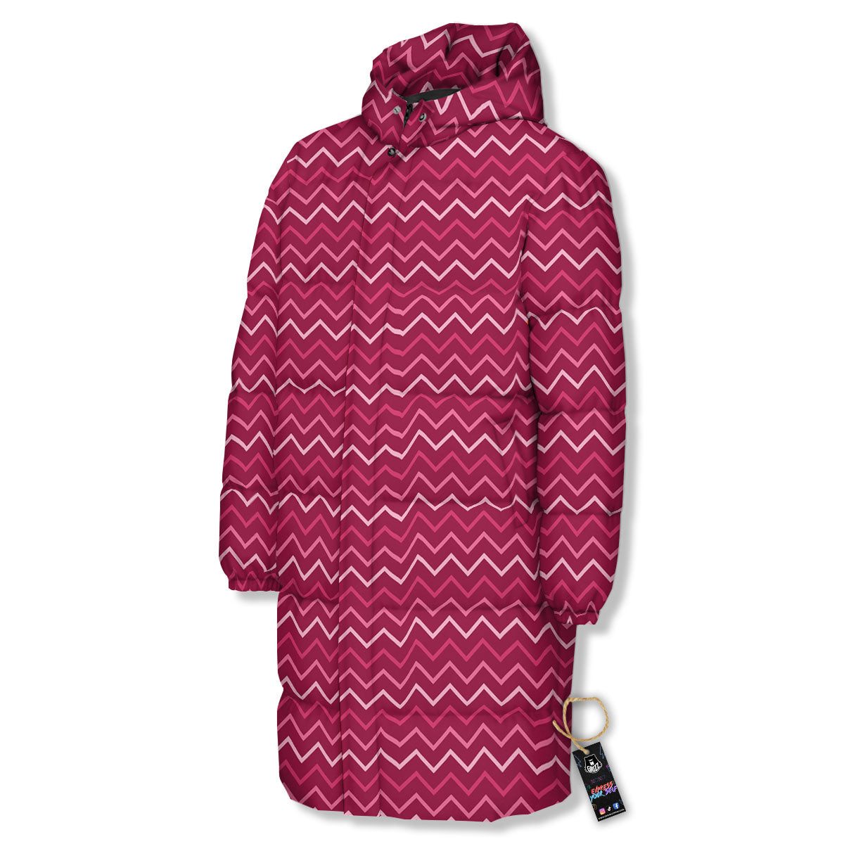 Zigzag Magenta Pink Print Pattern Long Down Jacket-grizzshop