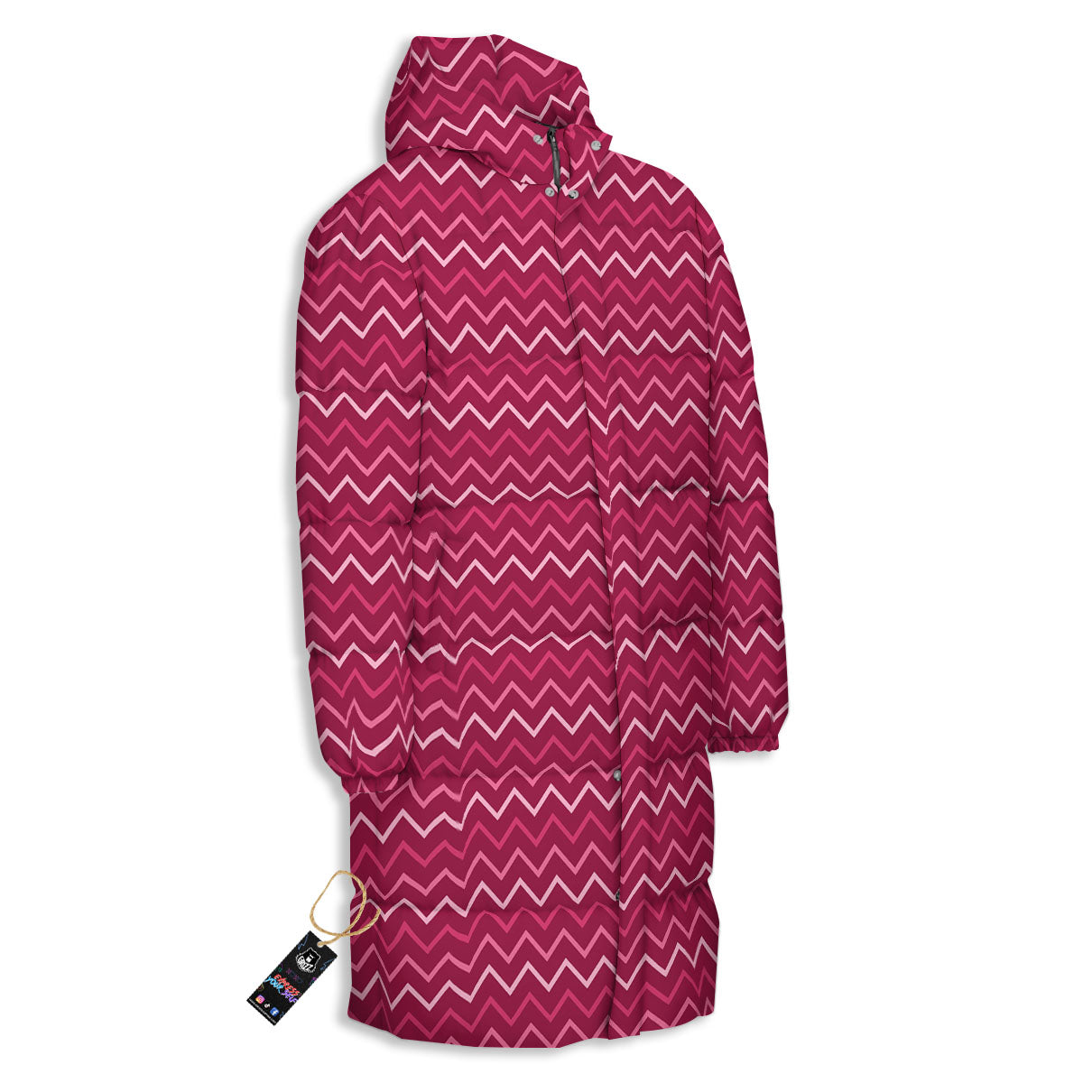 Zigzag Magenta Pink Print Pattern Long Down Jacket-grizzshop