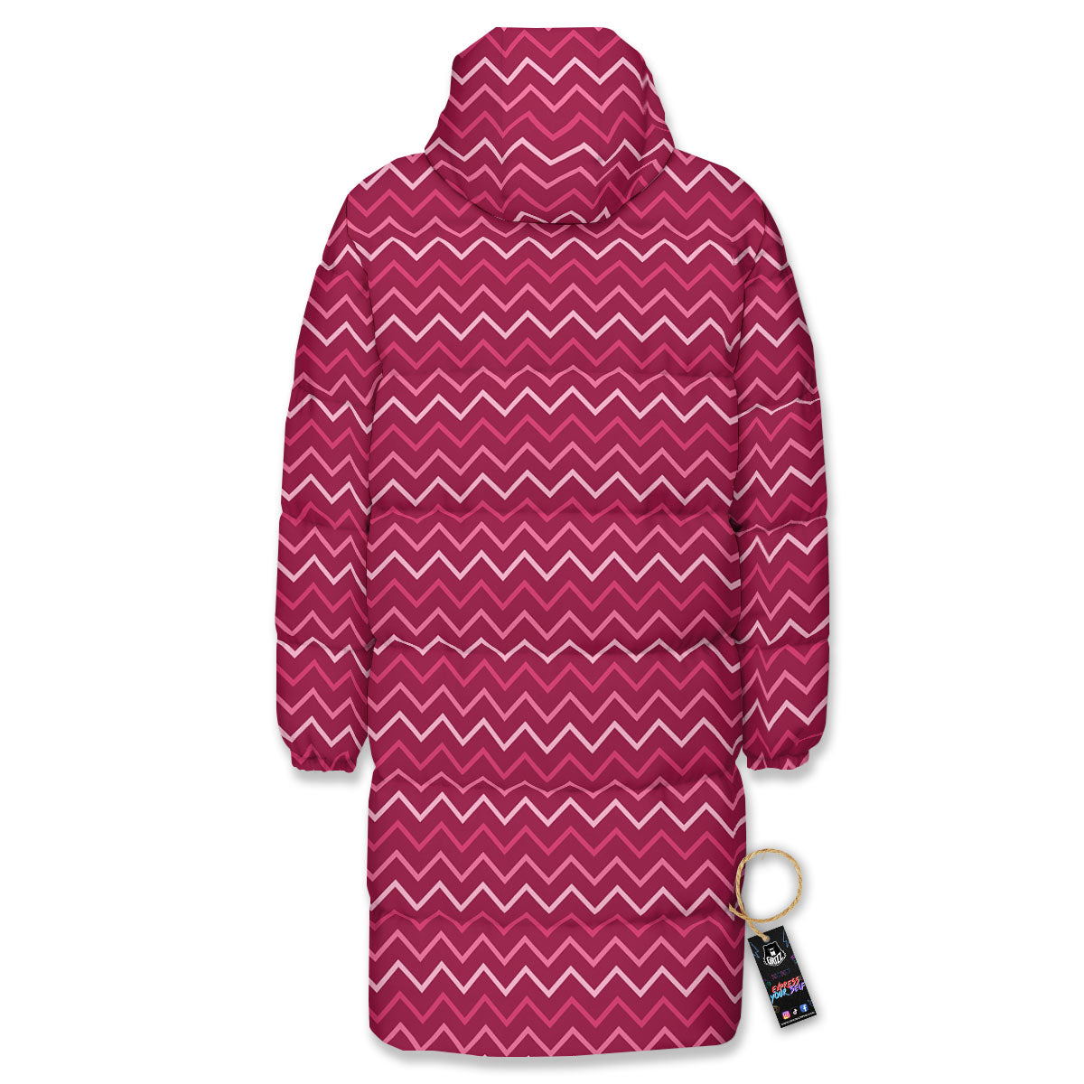 Zigzag Magenta Pink Print Pattern Long Down Jacket-grizzshop