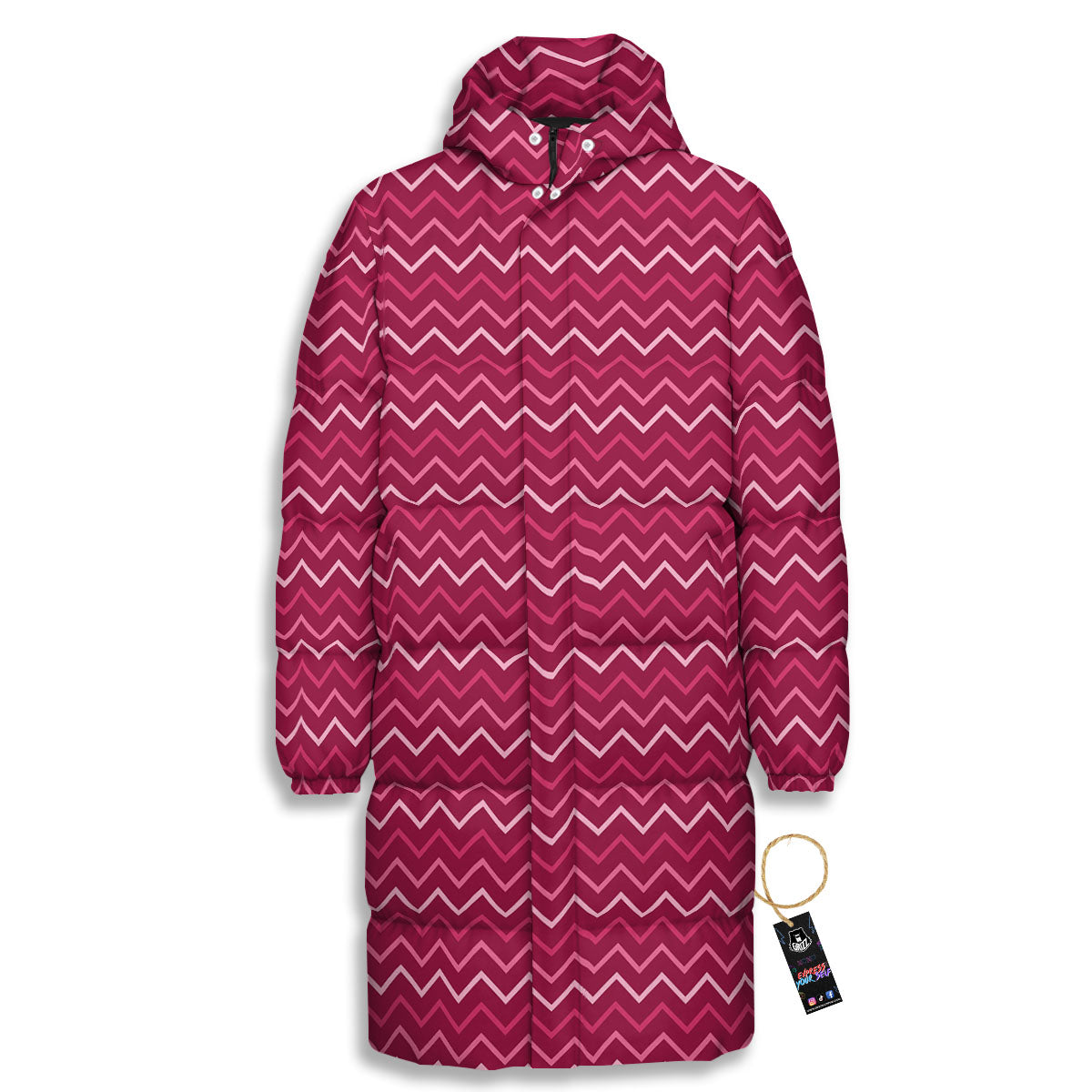 Zigzag Magenta Pink Print Pattern Long Down Jacket-grizzshop