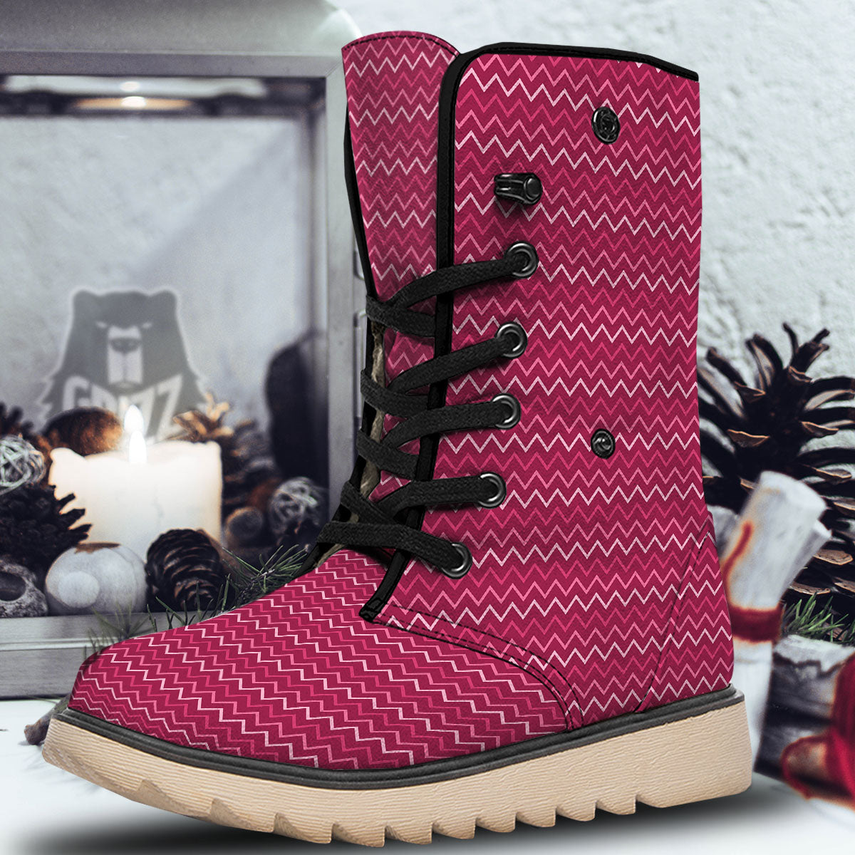Zigzag Magenta Pink Print Pattern Snow Boots-grizzshop