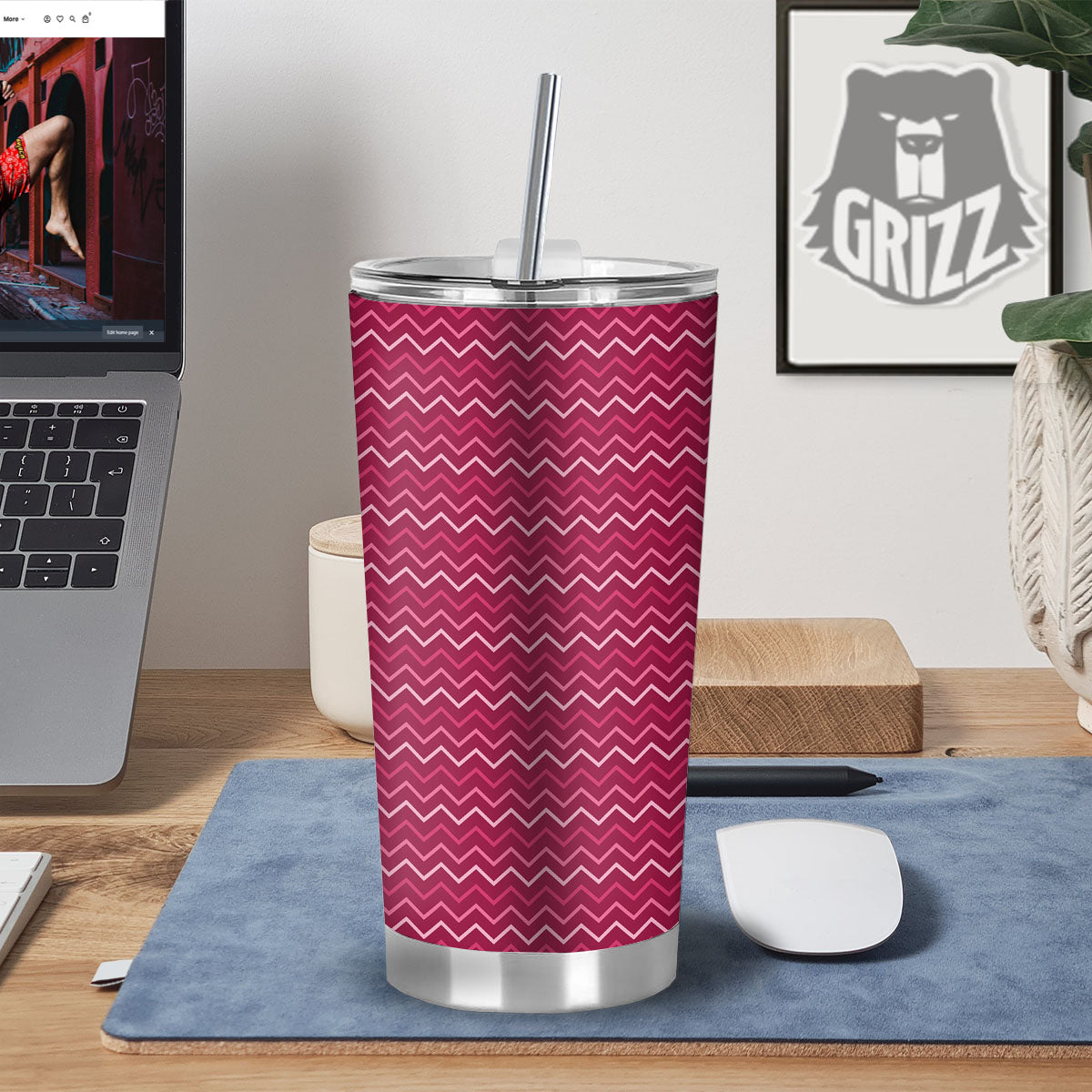Zigzag Magenta Pink Print Pattern Tumbler-grizzshop