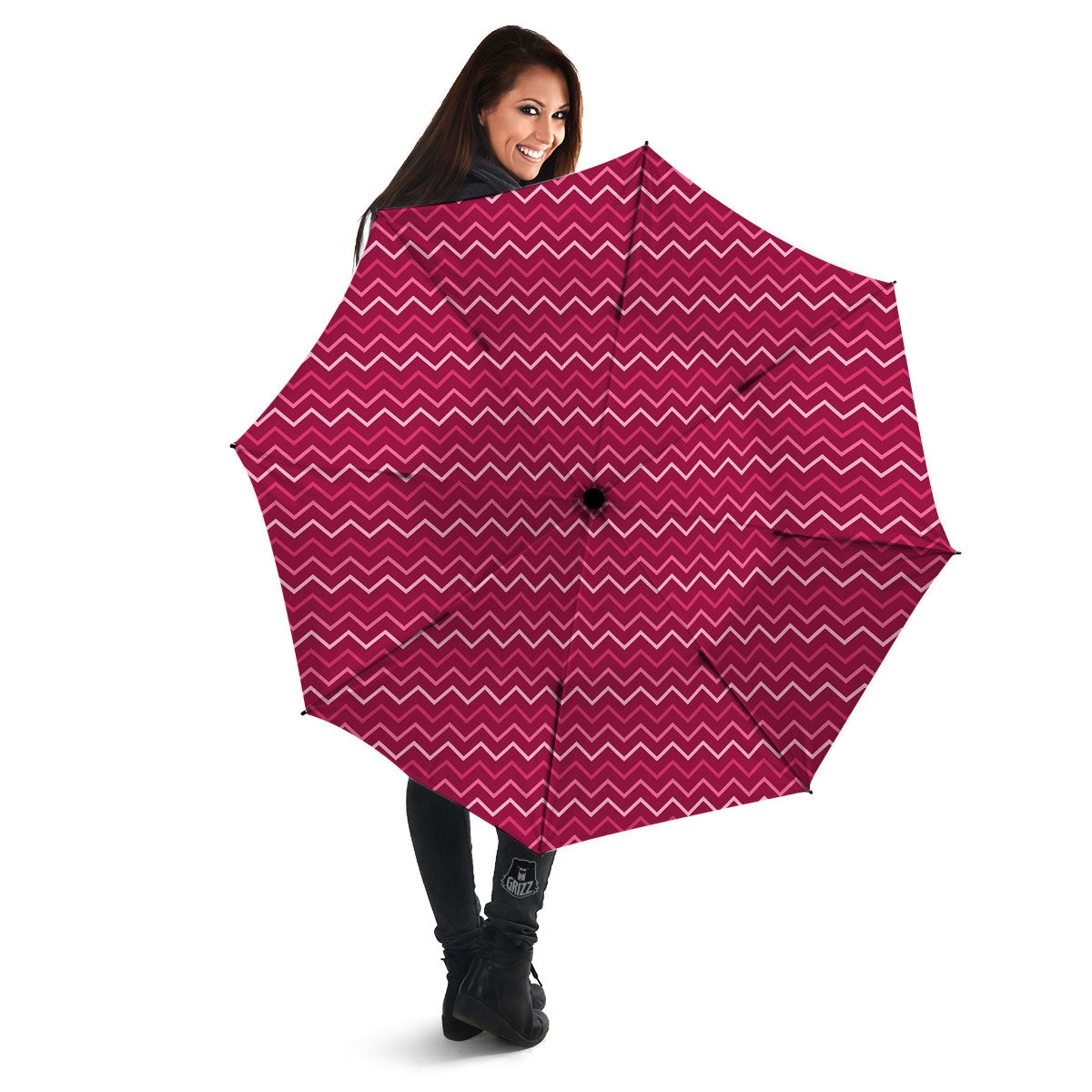 Zigzag Magenta Pink Print Pattern Umbrella-grizzshop