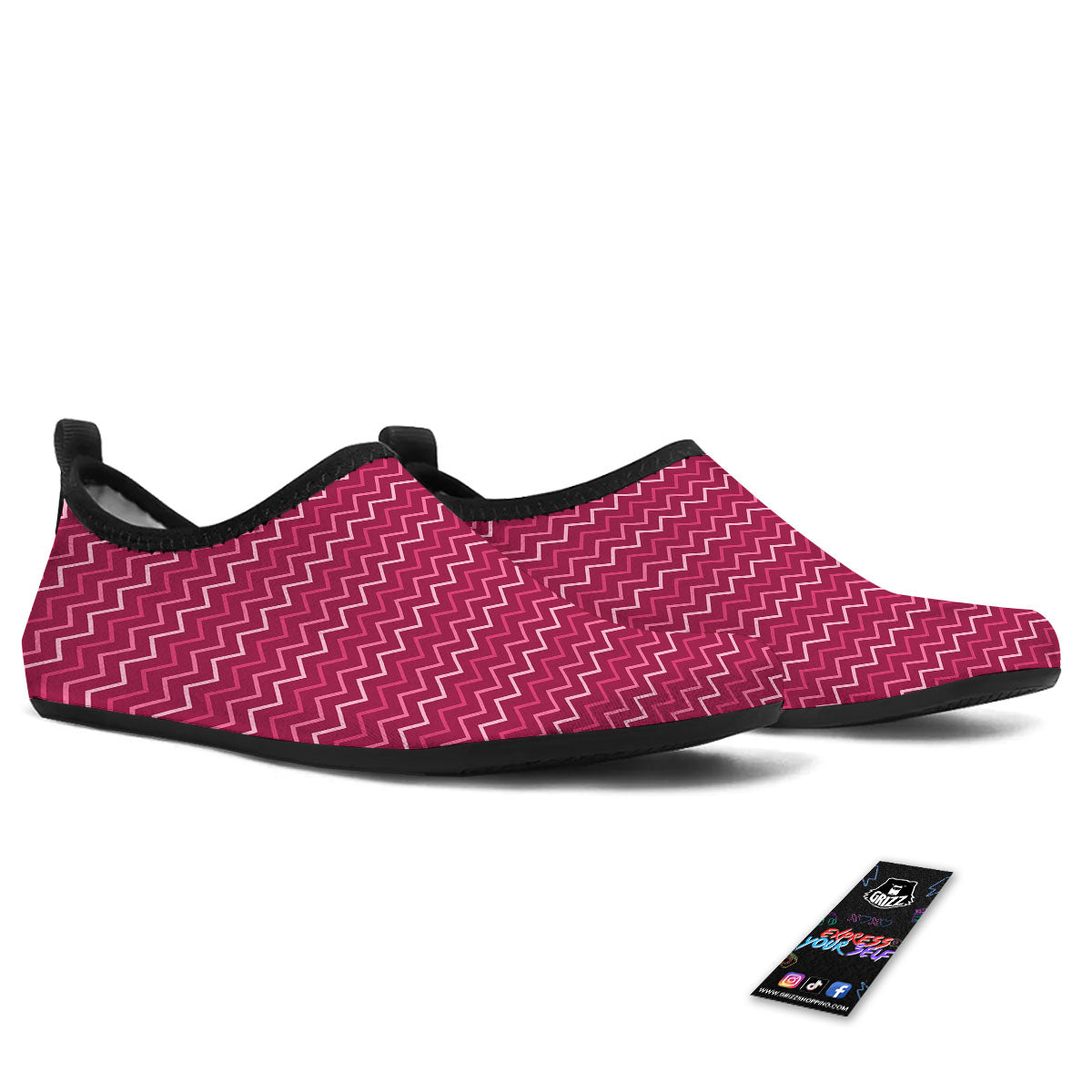 Zigzag Magenta Pink Print Pattern Water Shoes-grizzshop