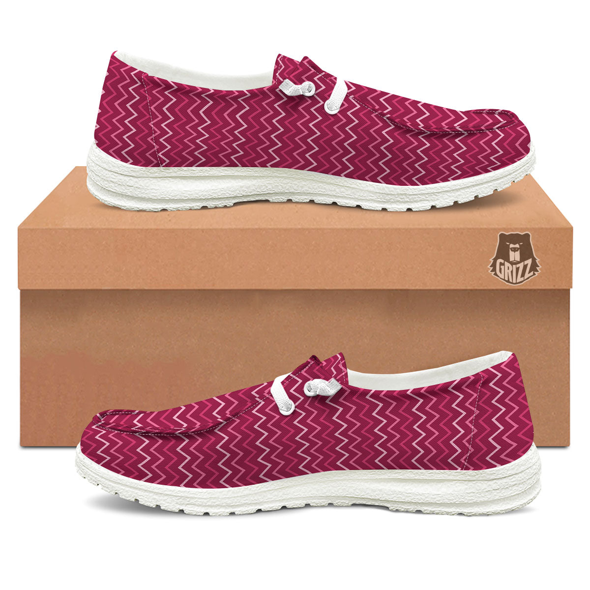 Zigzag Magenta Pink Print Pattern White Loafers-grizzshop