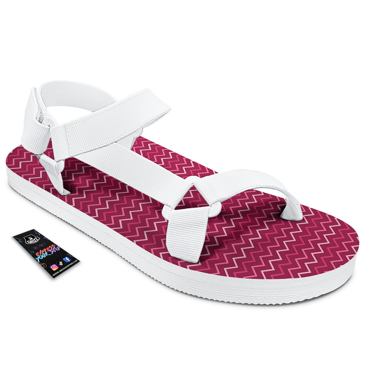 Zigzag Magenta Pink Print Pattern White Open Toe Sandals-grizzshop