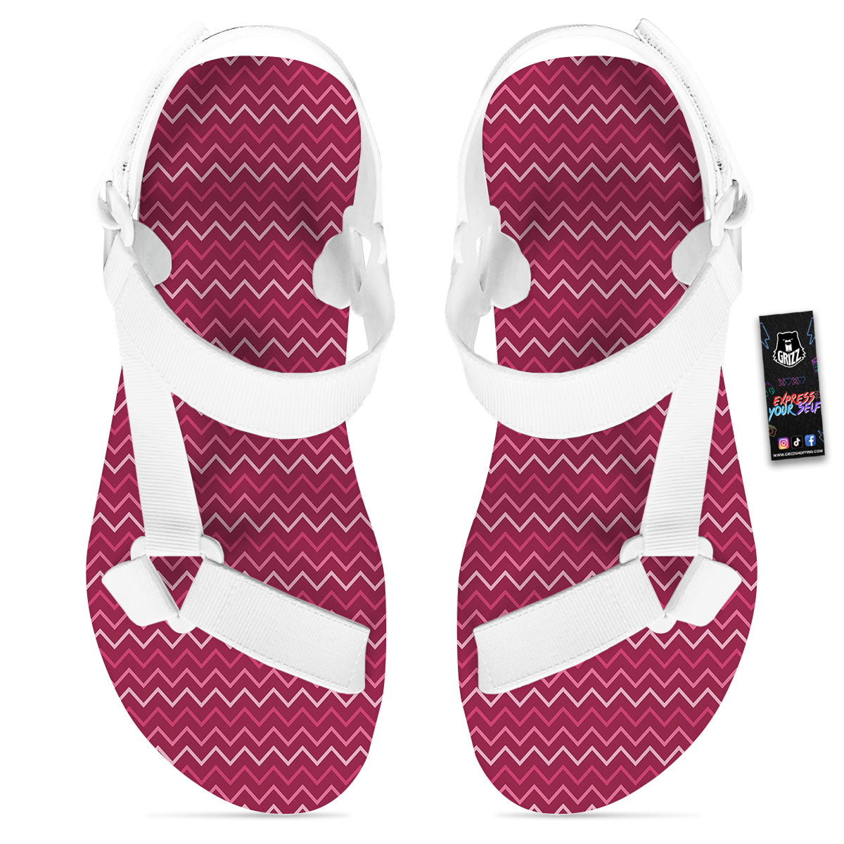 Zigzag Magenta Pink Print Pattern White Open Toe Sandals-grizzshop