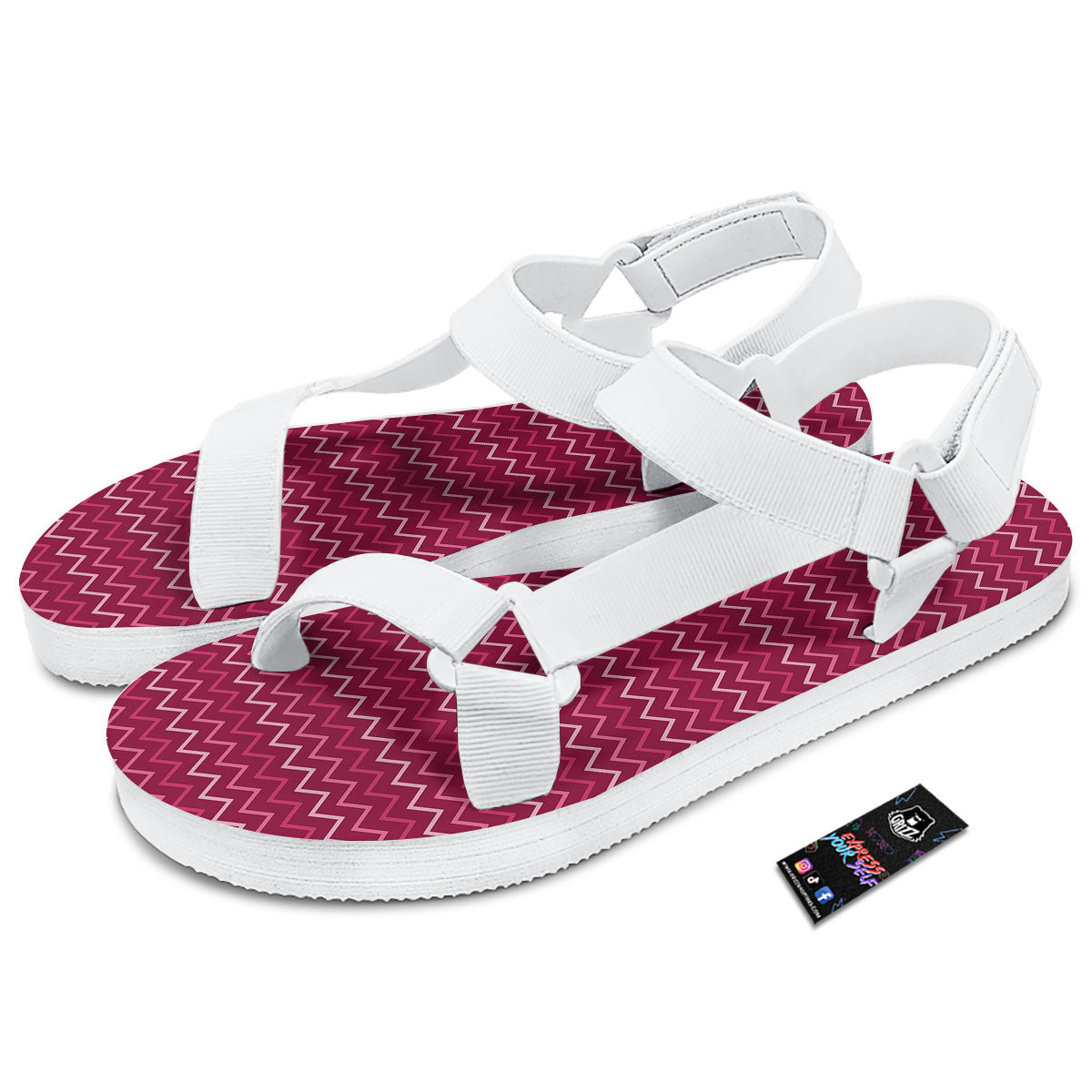 Zigzag Magenta Pink Print Pattern White Open Toe Sandals-grizzshop