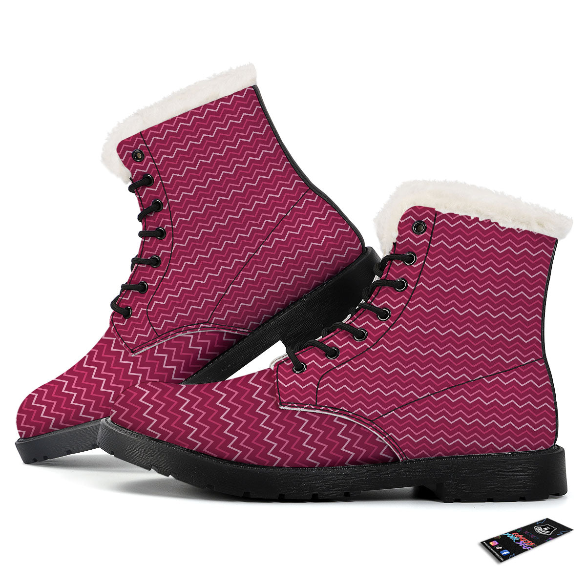 Zigzag Magenta Pink Print Pattern Winter Boots-grizzshop