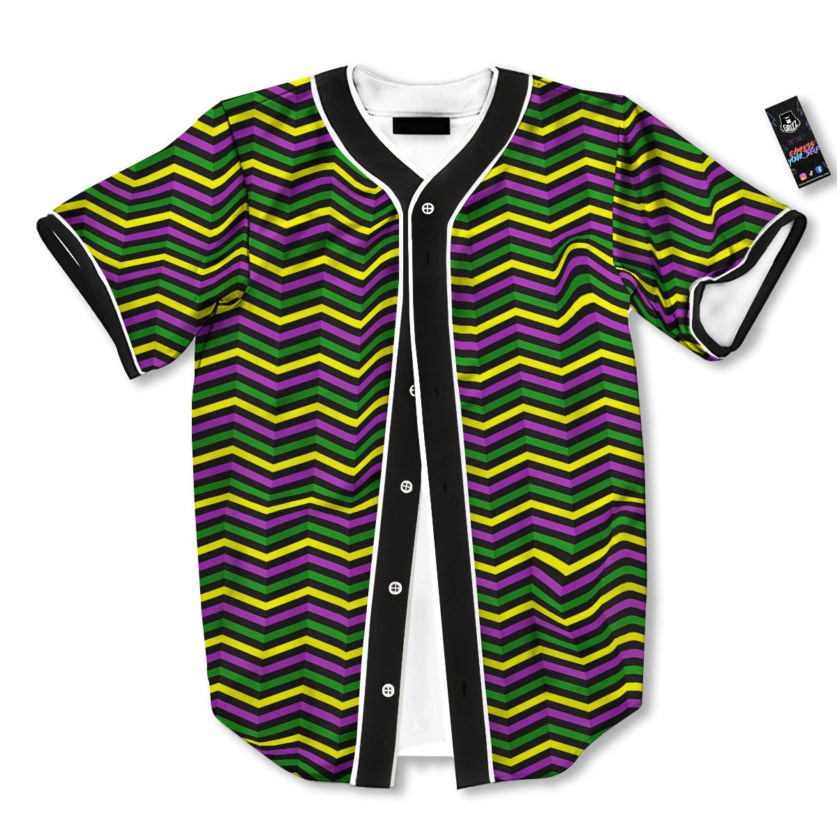 Zigzag Mardi Gras Print Pattern Baseball Jersey-grizzshop