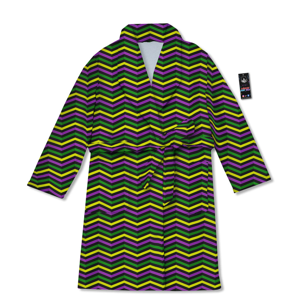 Zigzag Mardi Gras Print Pattern Bathrobe-grizzshop