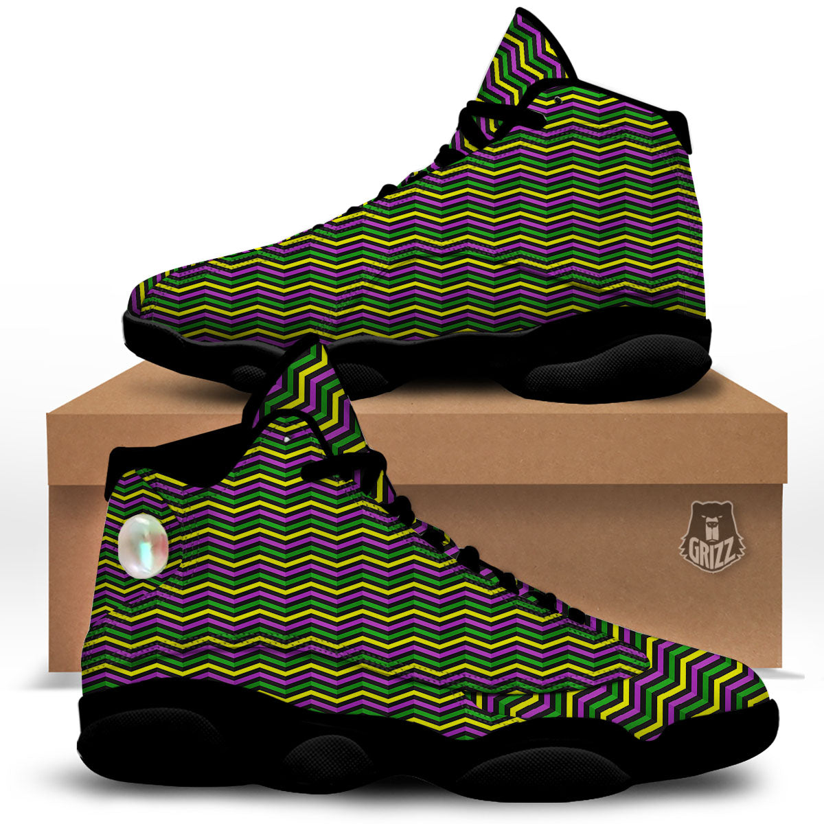 Zigzag Mardi Gras Print Pattern Black Basketball Shoes-grizzshop