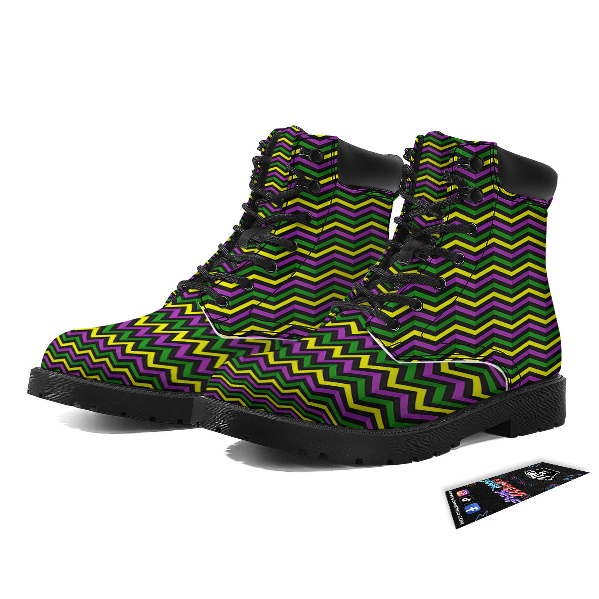 Zigzag Mardi Gras Print Pattern Boots-grizzshop