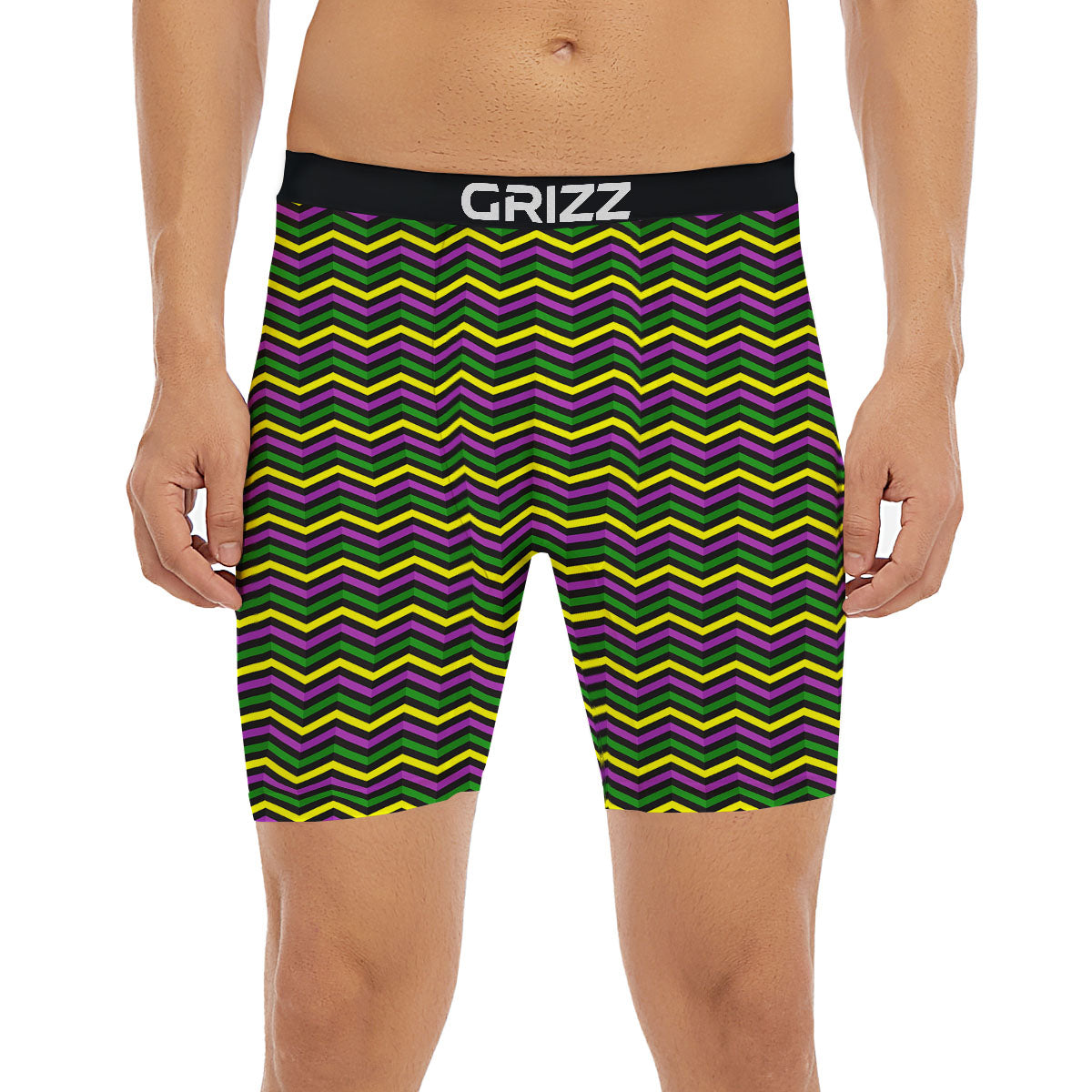 Zigzag Mardi Gras Print Pattern Boxer Briefs-grizzshop