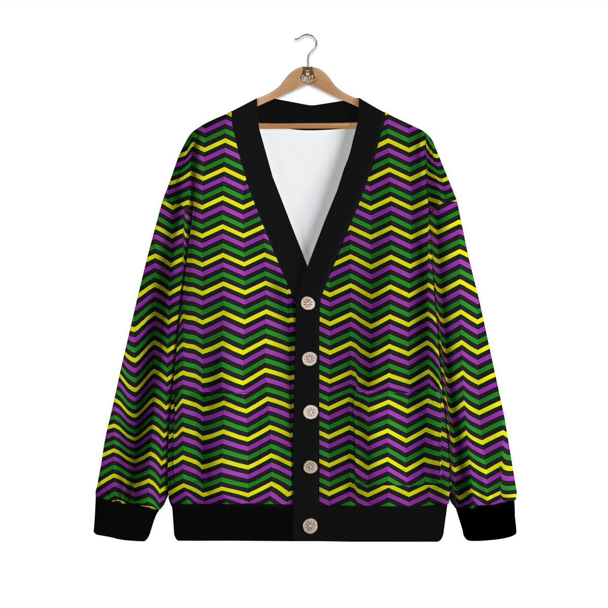 Zigzag Mardi Gras Print Pattern Cardigan-grizzshop