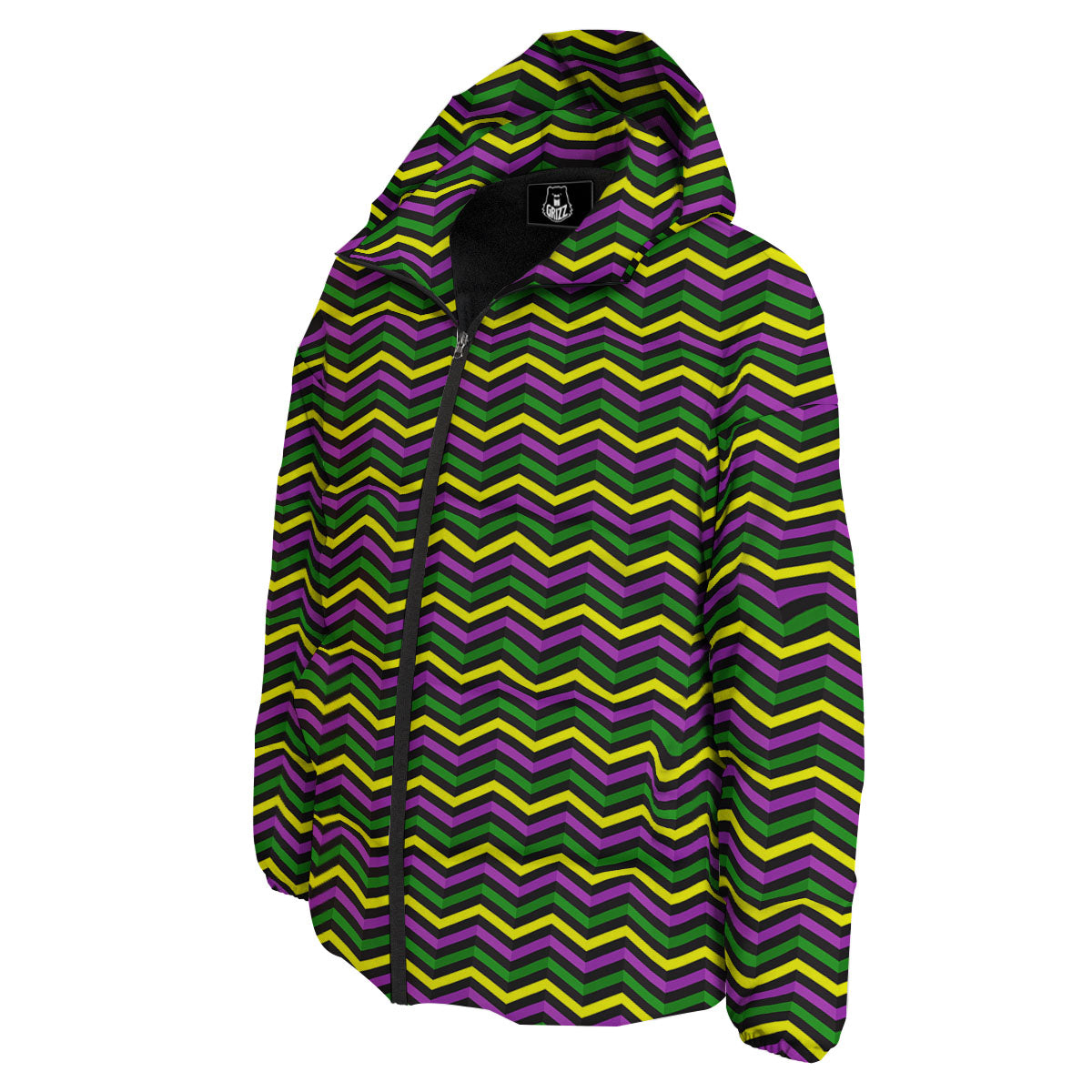 Zigzag Mardi Gras Print Pattern Down Jacket-grizzshop