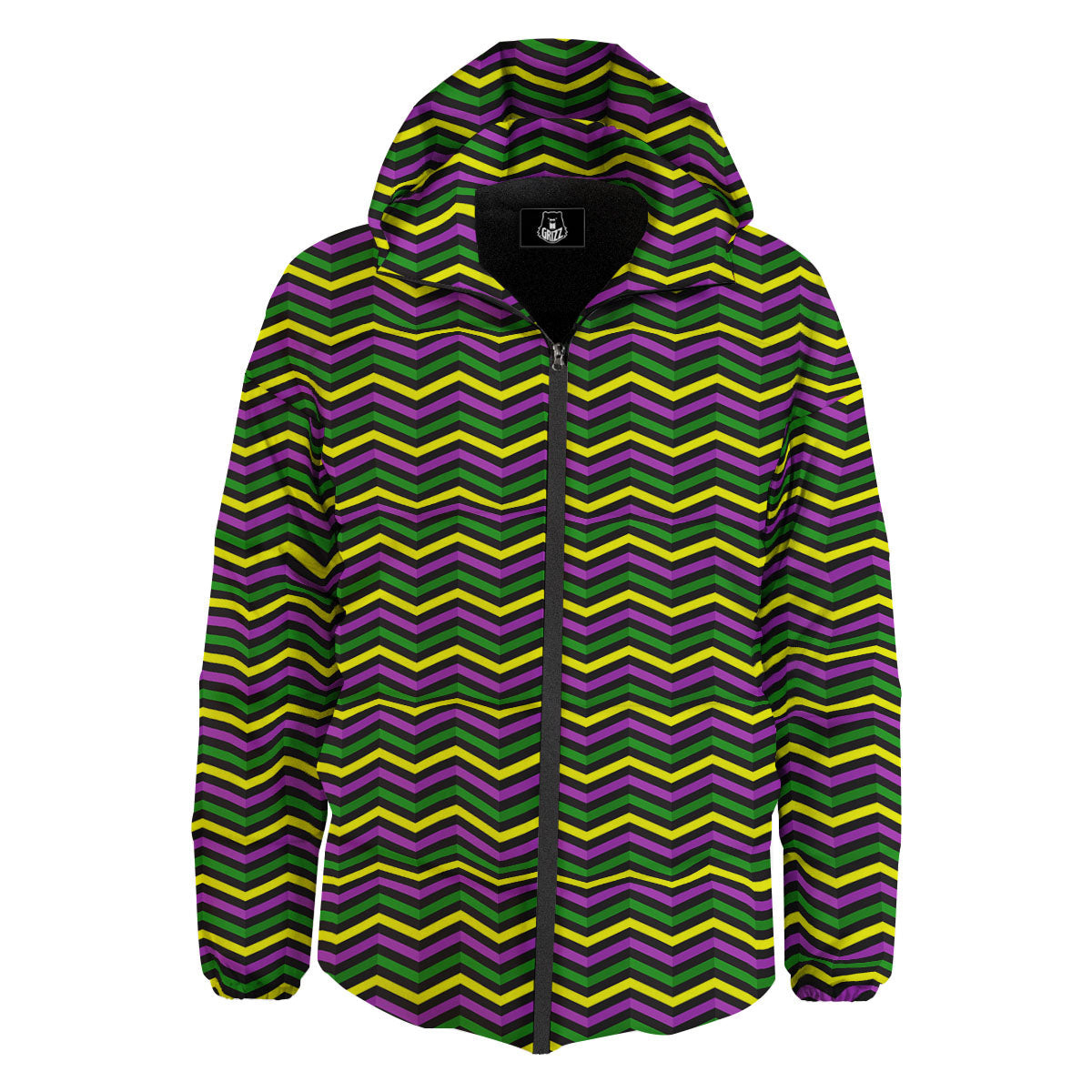 Zigzag Mardi Gras Print Pattern Down Jacket-grizzshop