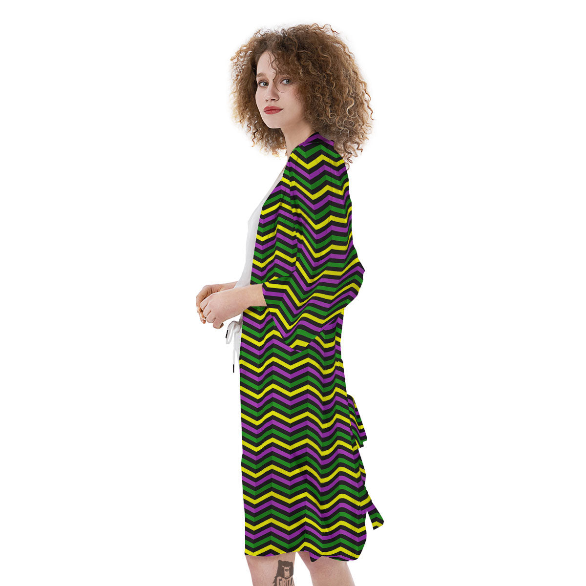 Zigzag Mardi Gras Print Pattern Kimono-grizzshop