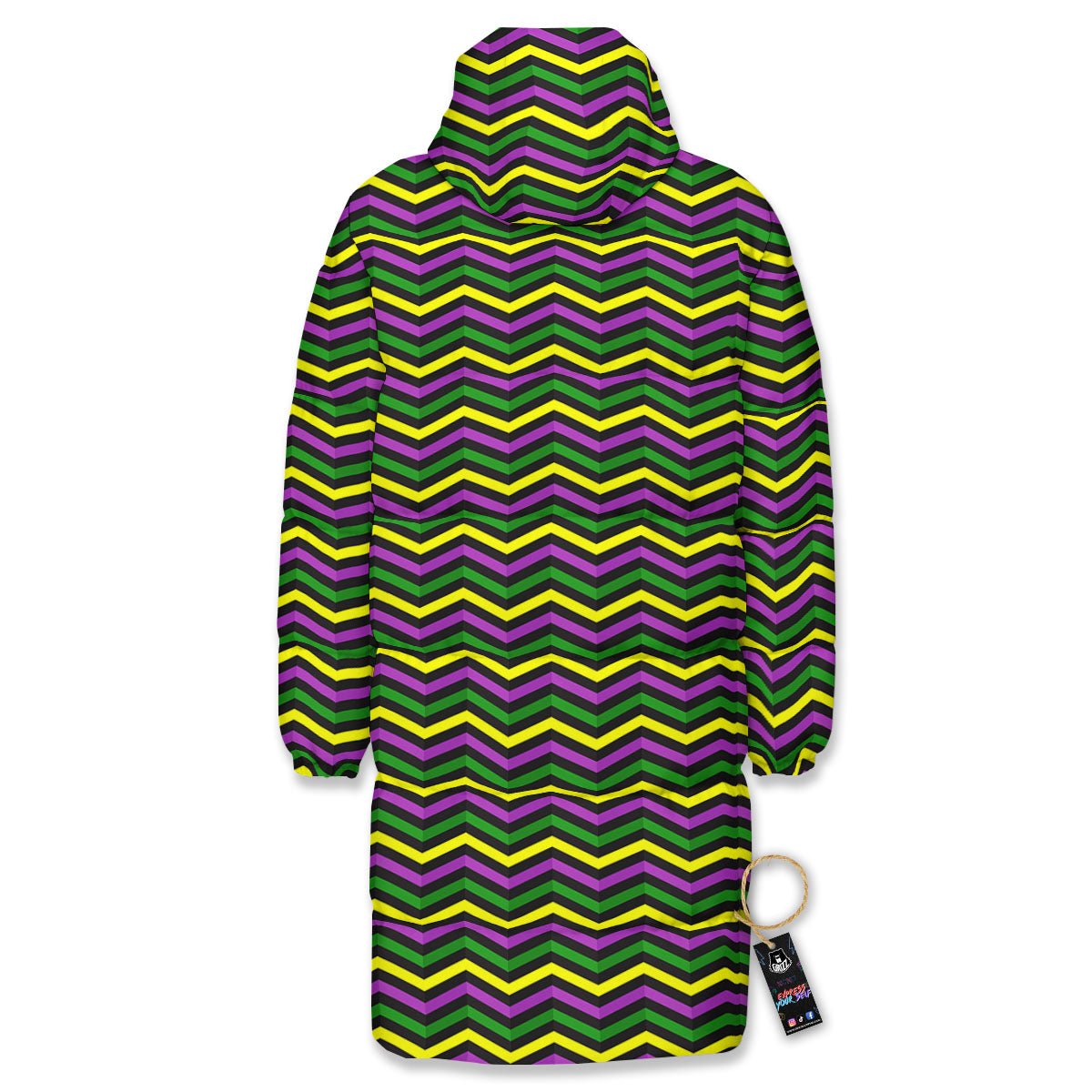 Zigzag Mardi Gras Print Pattern Long Down Jacket-grizzshop