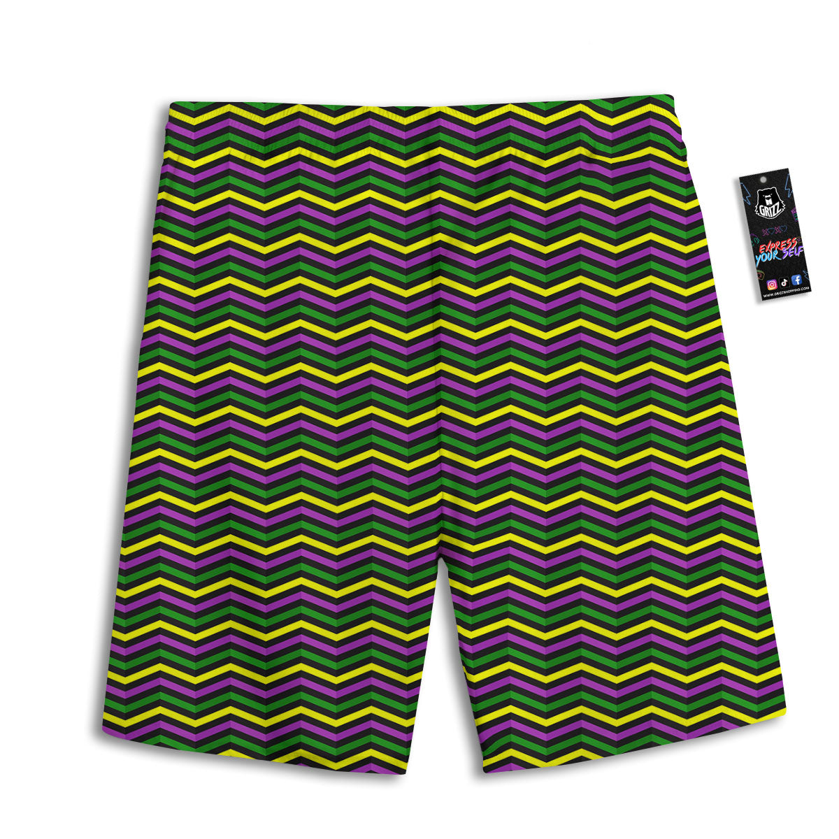 Zigzag Mardi Gras Print Pattern Men's Athletic Shorts