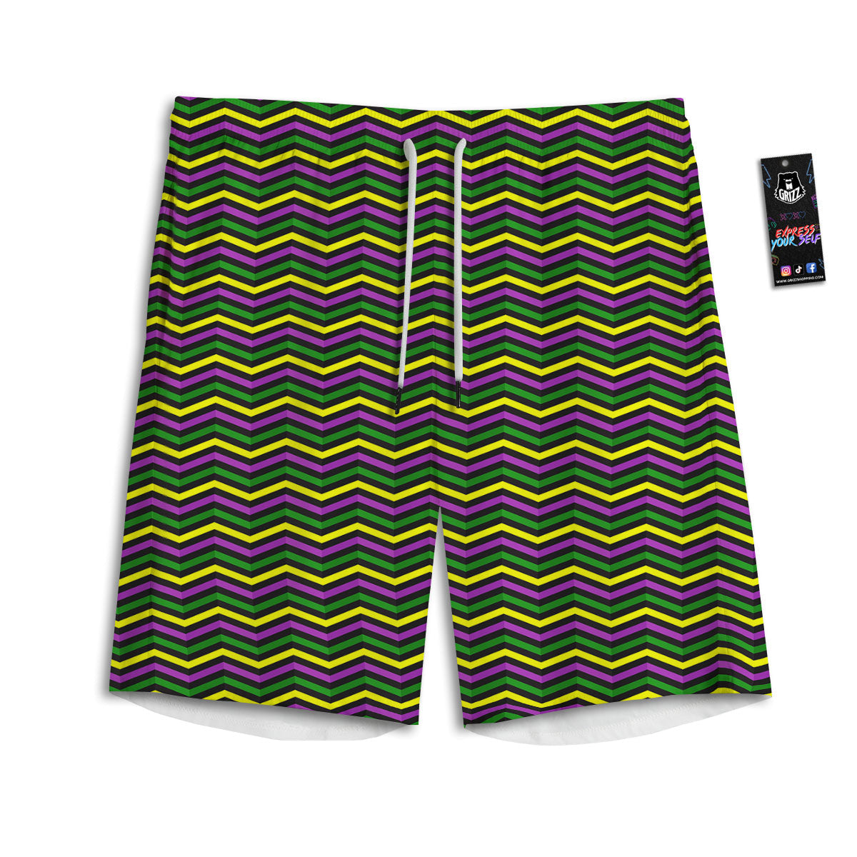 Zigzag Mardi Gras Print Pattern Men's Athletic Shorts