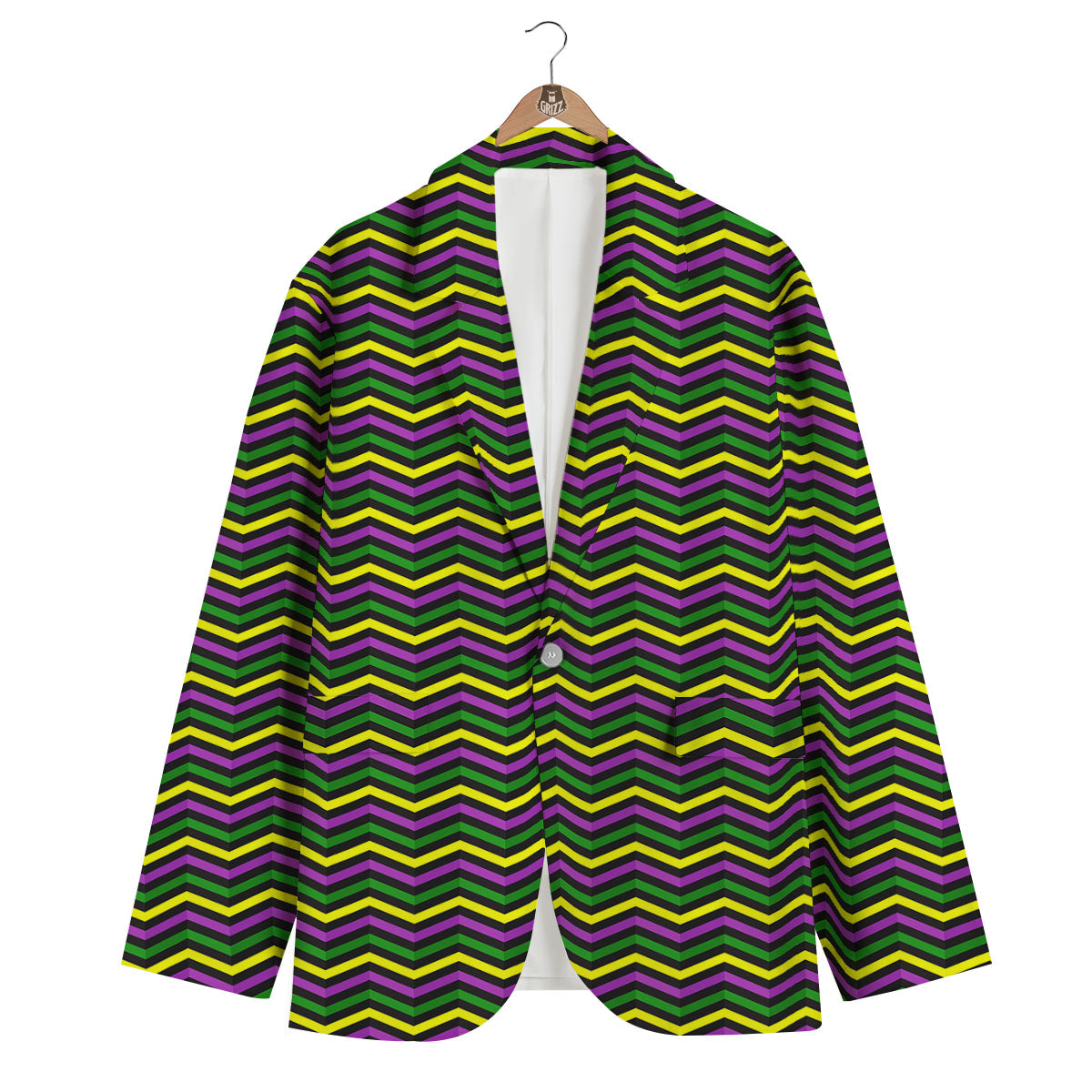 Zigzag Mardi Gras Print Pattern Men's Blazer-grizzshop
