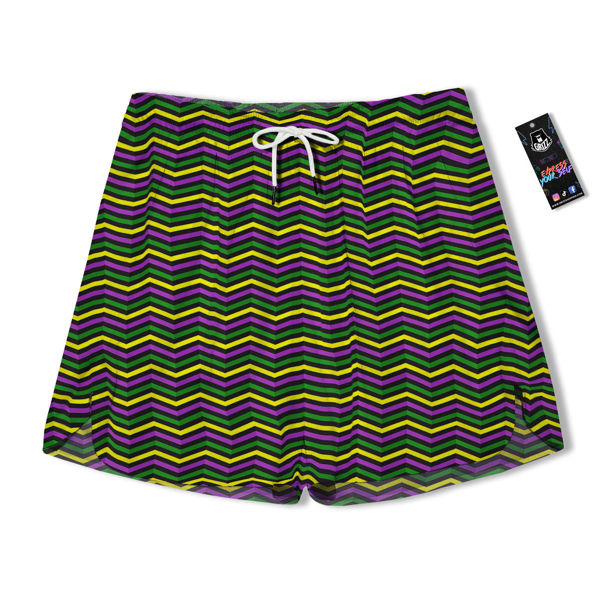 Zigzag Mardi Gras Print Pattern Men's Running Shorts-grizzshop