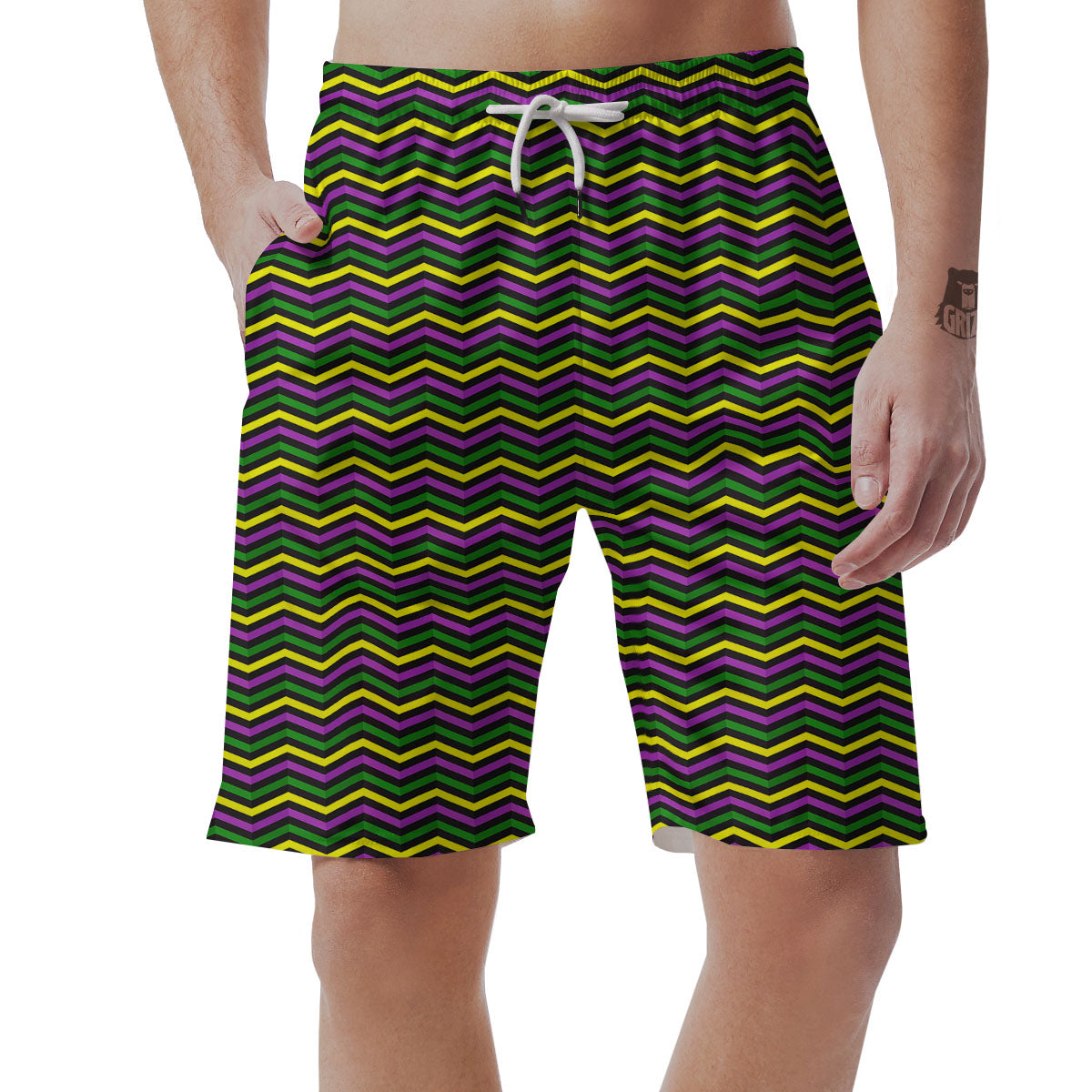 Zigzag Mardi Gras Print Pattern Men's Shorts-grizzshop