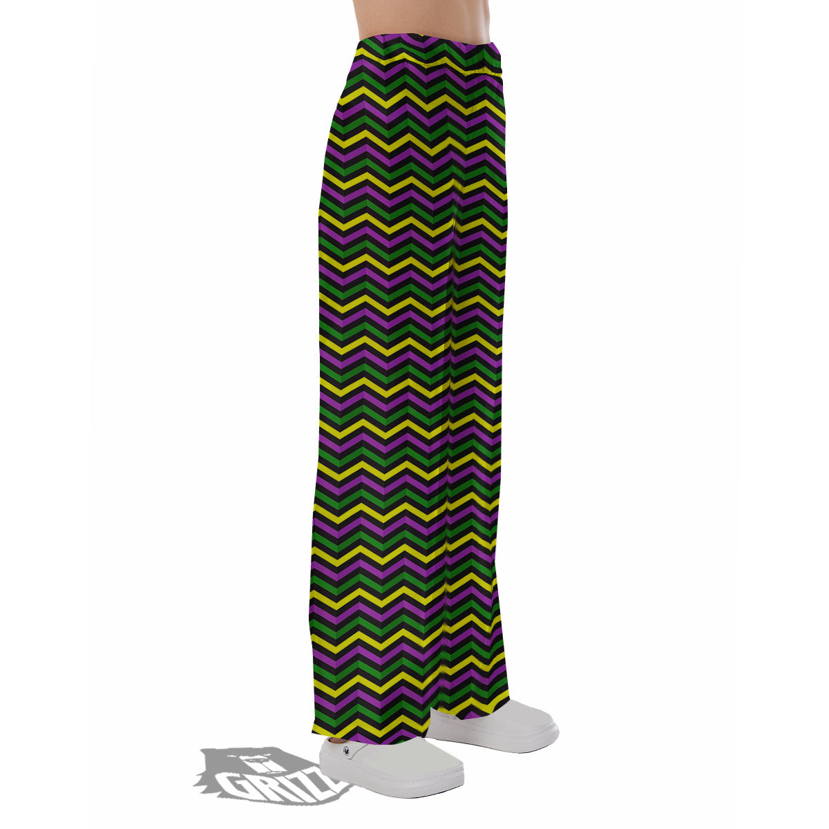 Zigzag Mardi Gras Print Pattern Pajama Pants-grizzshop