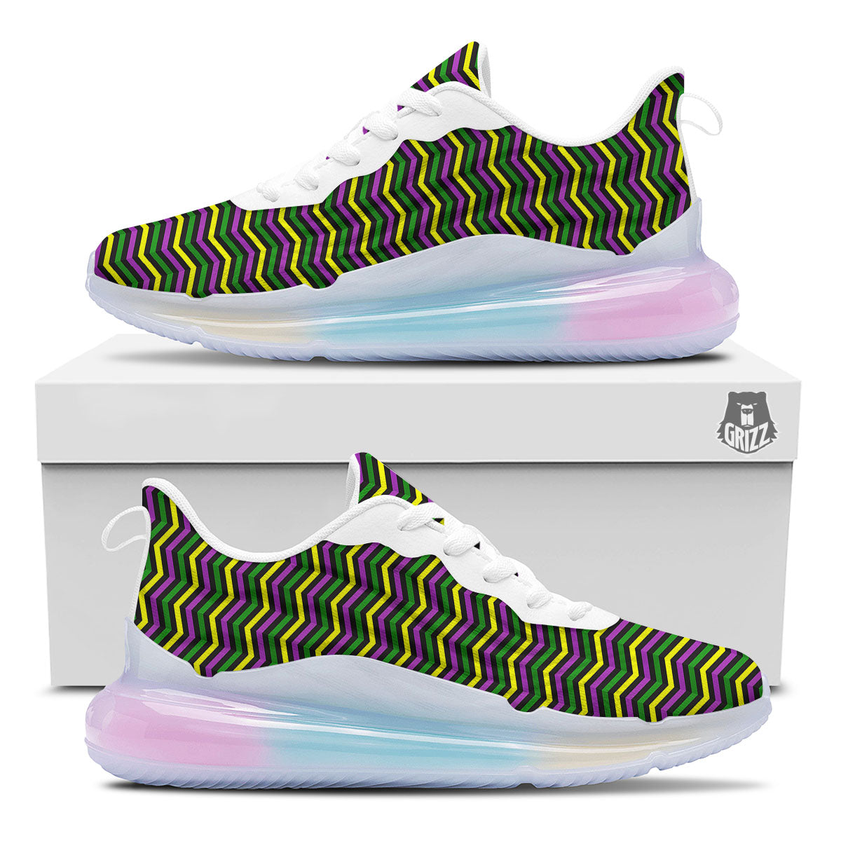 Zigzag Mardi Gras Print Pattern Running Sneakers-grizzshop