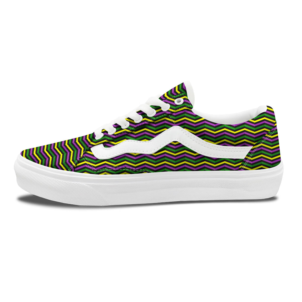 Zigzag Mardi Gras Print Pattern Skate Shoes-grizzshop