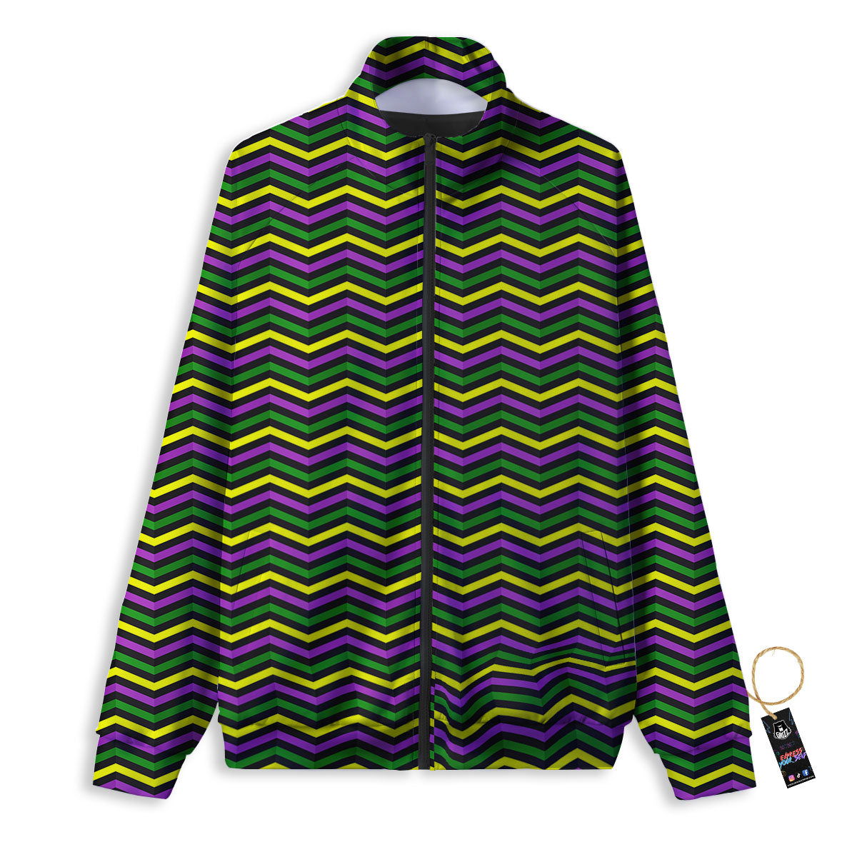 Zigzag Mardi Gras Print Pattern Track Jacket-grizzshop