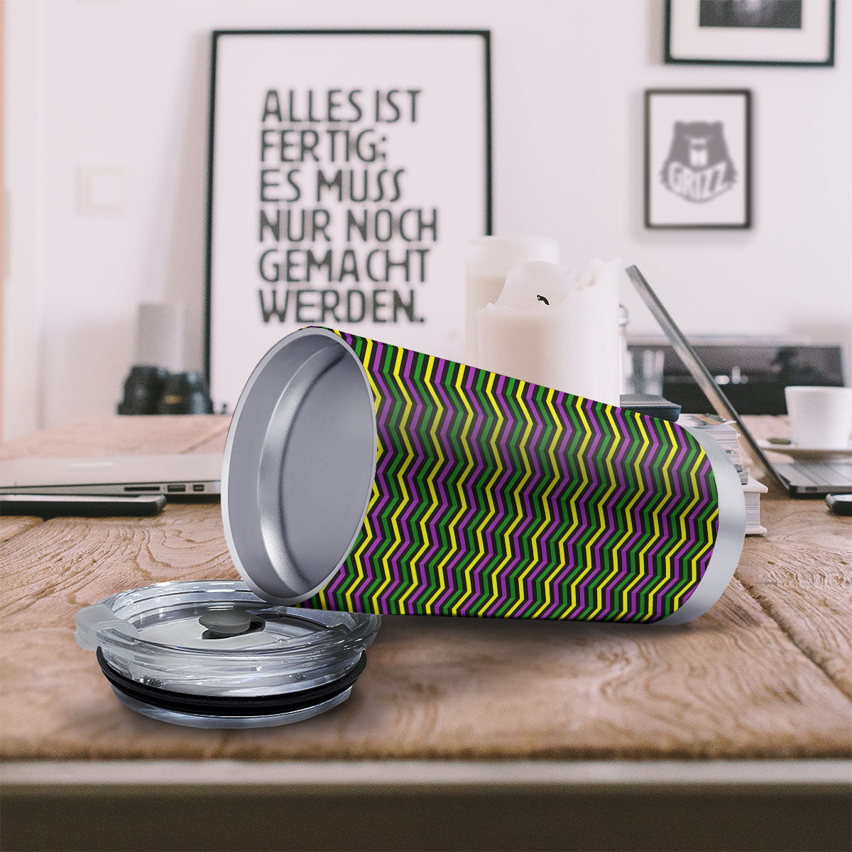 Zigzag Mardi Gras Print Pattern Tumbler-grizzshop