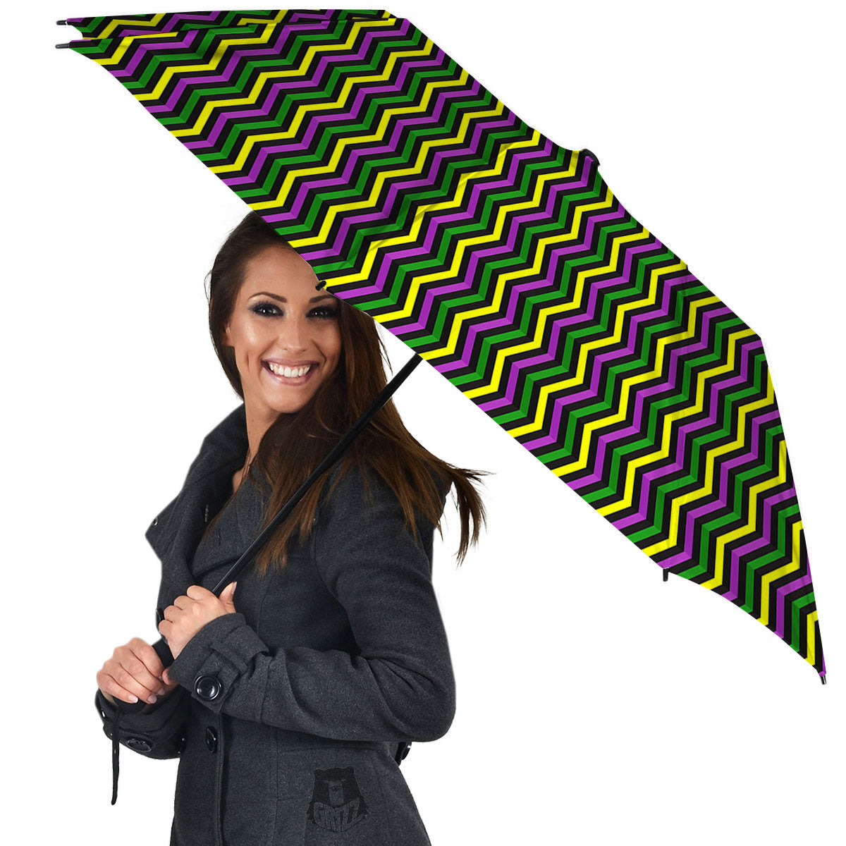 Zigzag Mardi Gras Print Pattern Umbrella-grizzshop