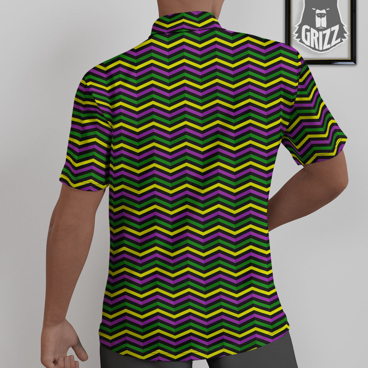 Zigzag Mardi Gras Print Pattern Untucked Shirts-grizzshop