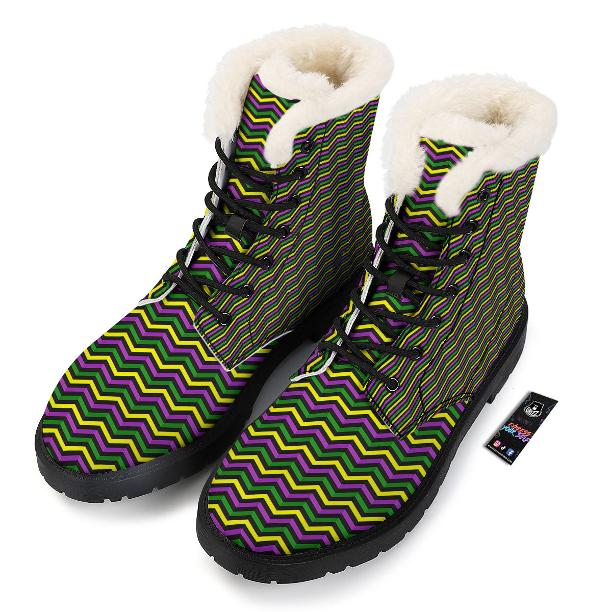 Zigzag Mardi Gras Print Pattern Winter Boots-grizzshop
