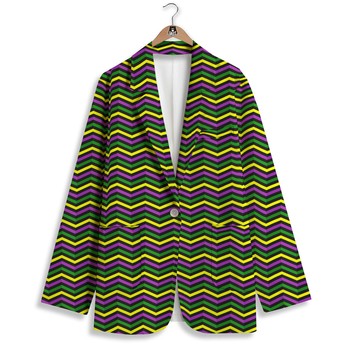 Zigzag Mardi Gras Print Pattern Women's Blazer-grizzshop