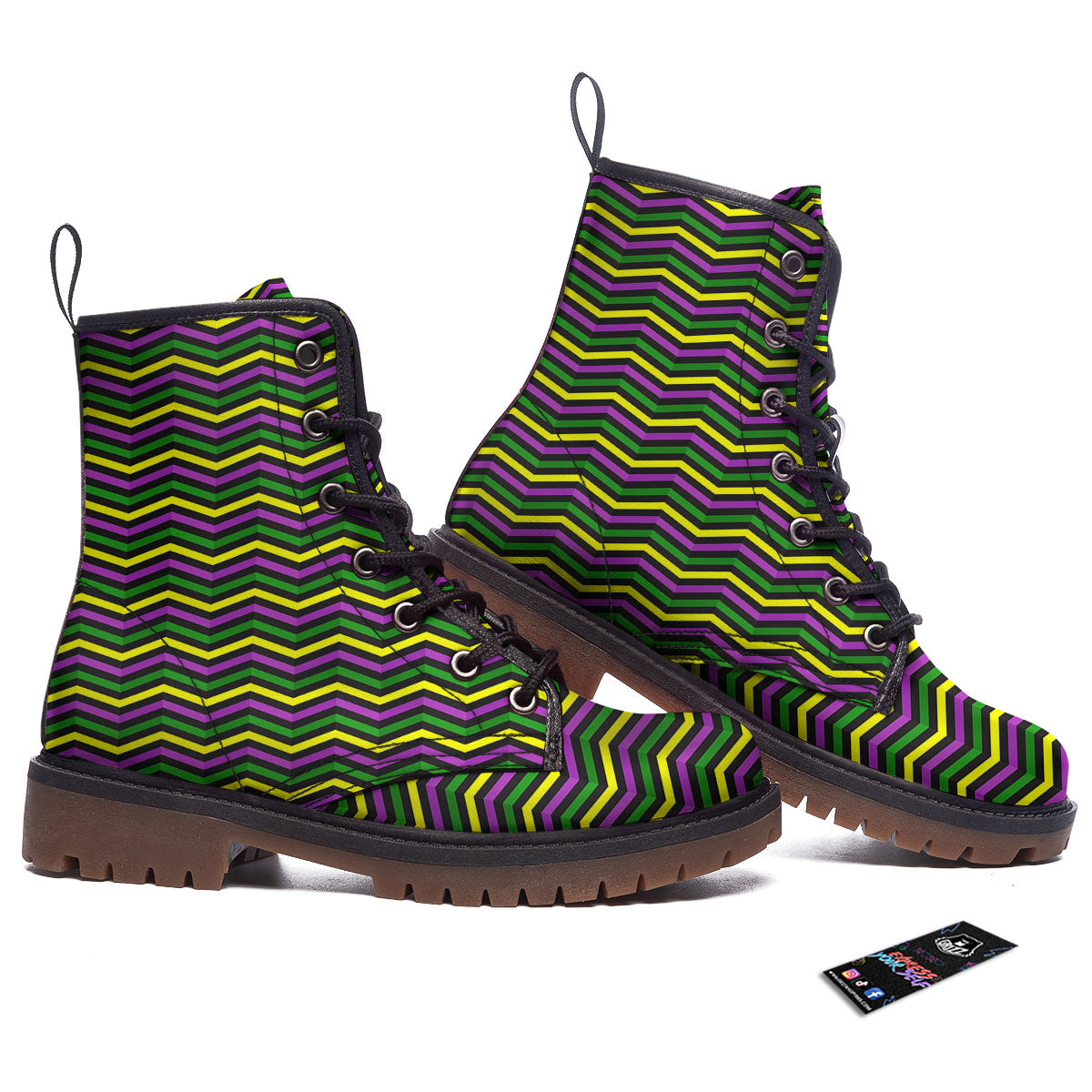 Zigzag Mardi Gras Print Pattern Work Boots-grizzshop