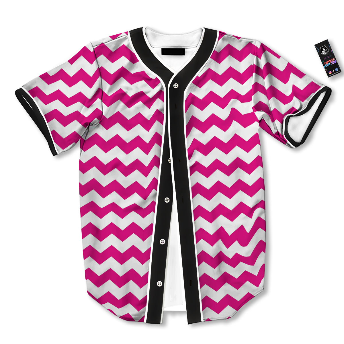 Zigzag Pink And White Print Pattern Baseball Jersey-grizzshop