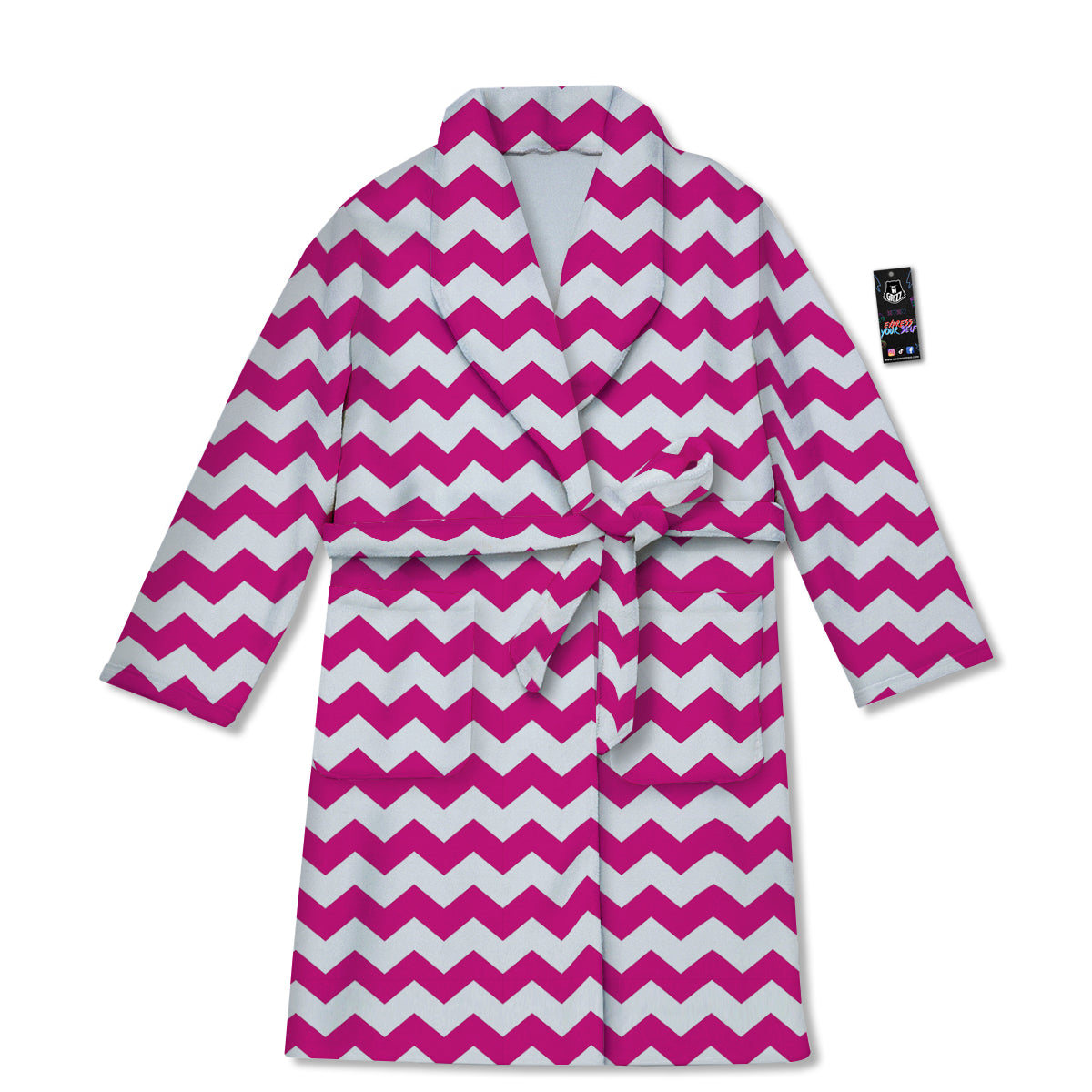 Zigzag Pink And White Print Pattern Bathrobe-grizzshop