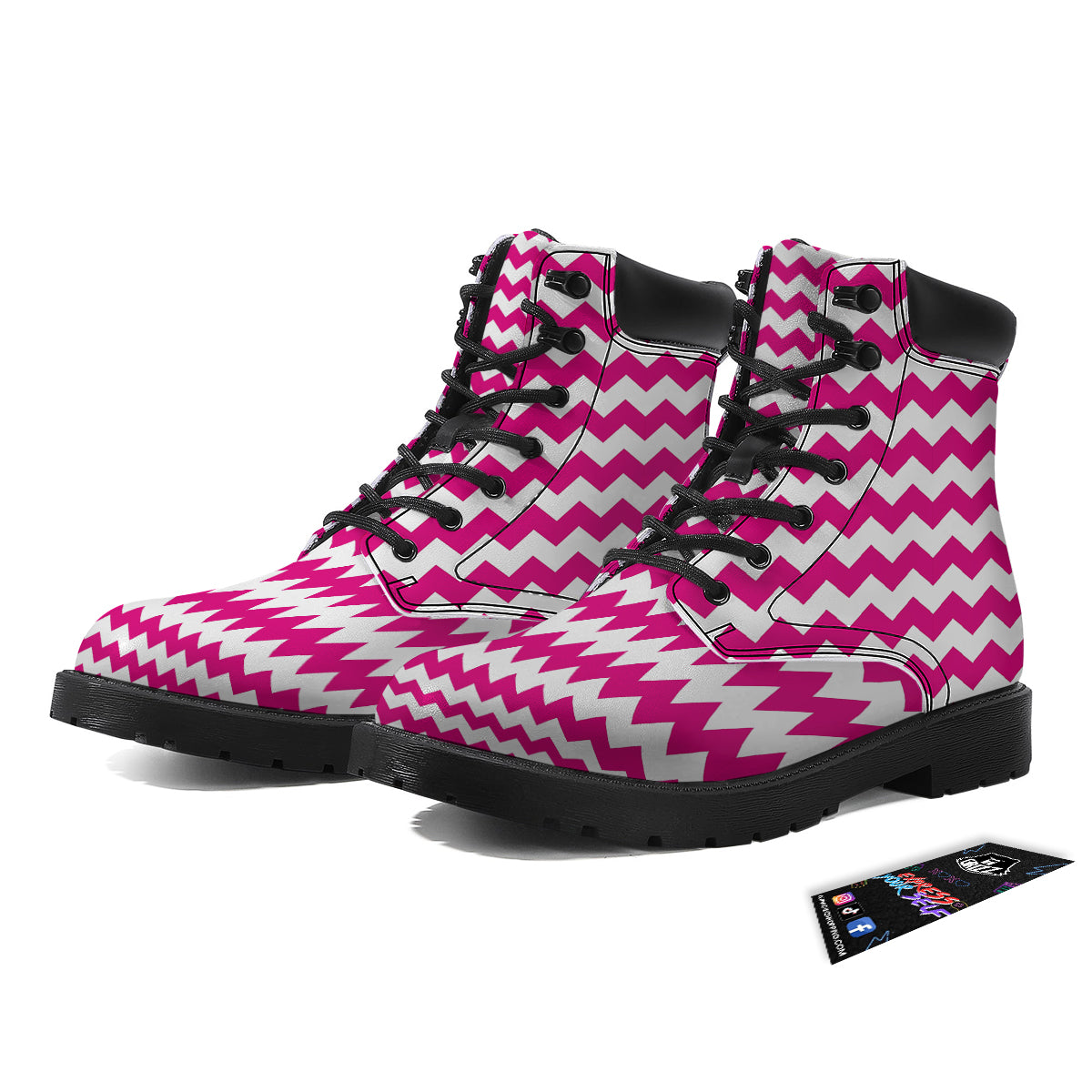 Zigzag Pink And White Print Pattern Boots-grizzshop