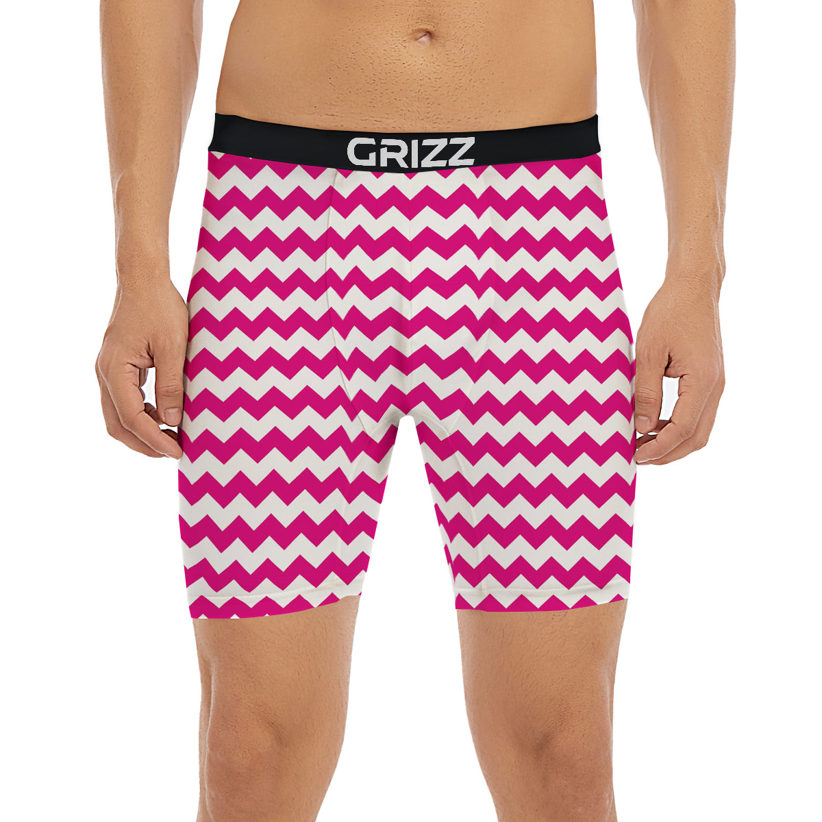 Zigzag Pink And White Print Pattern Boxer Briefs-grizzshop