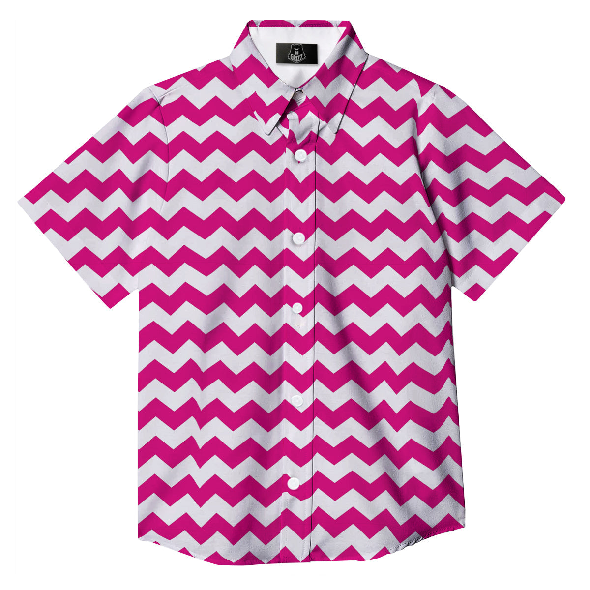 Zigzag Pink And White Print Pattern Button Up Shirt-grizzshop