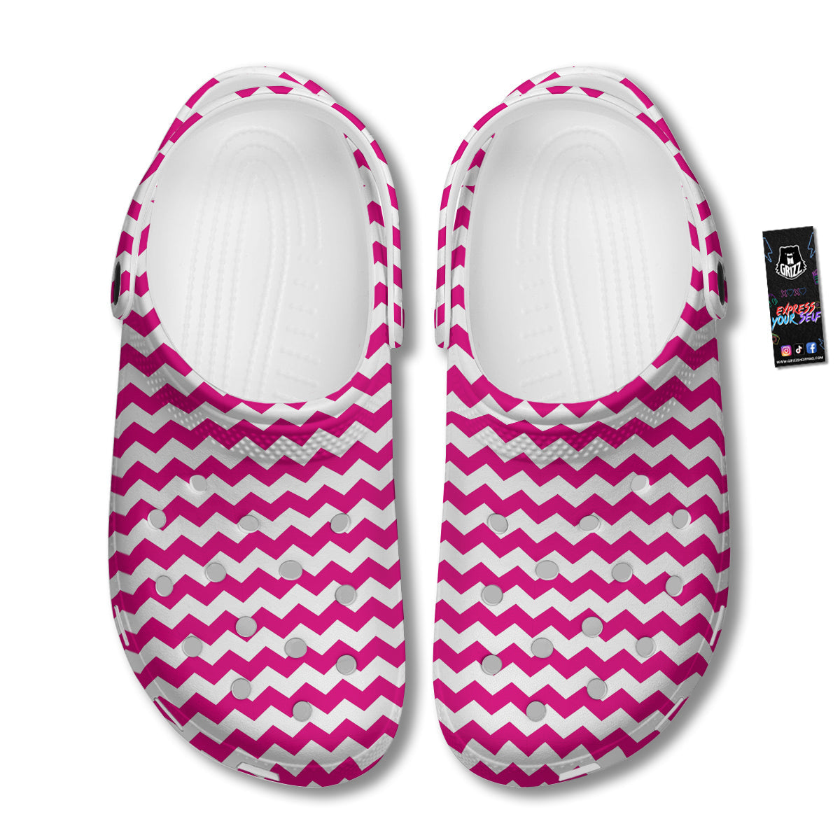 Zigzag Pink And White Print Pattern Clog-grizzshop