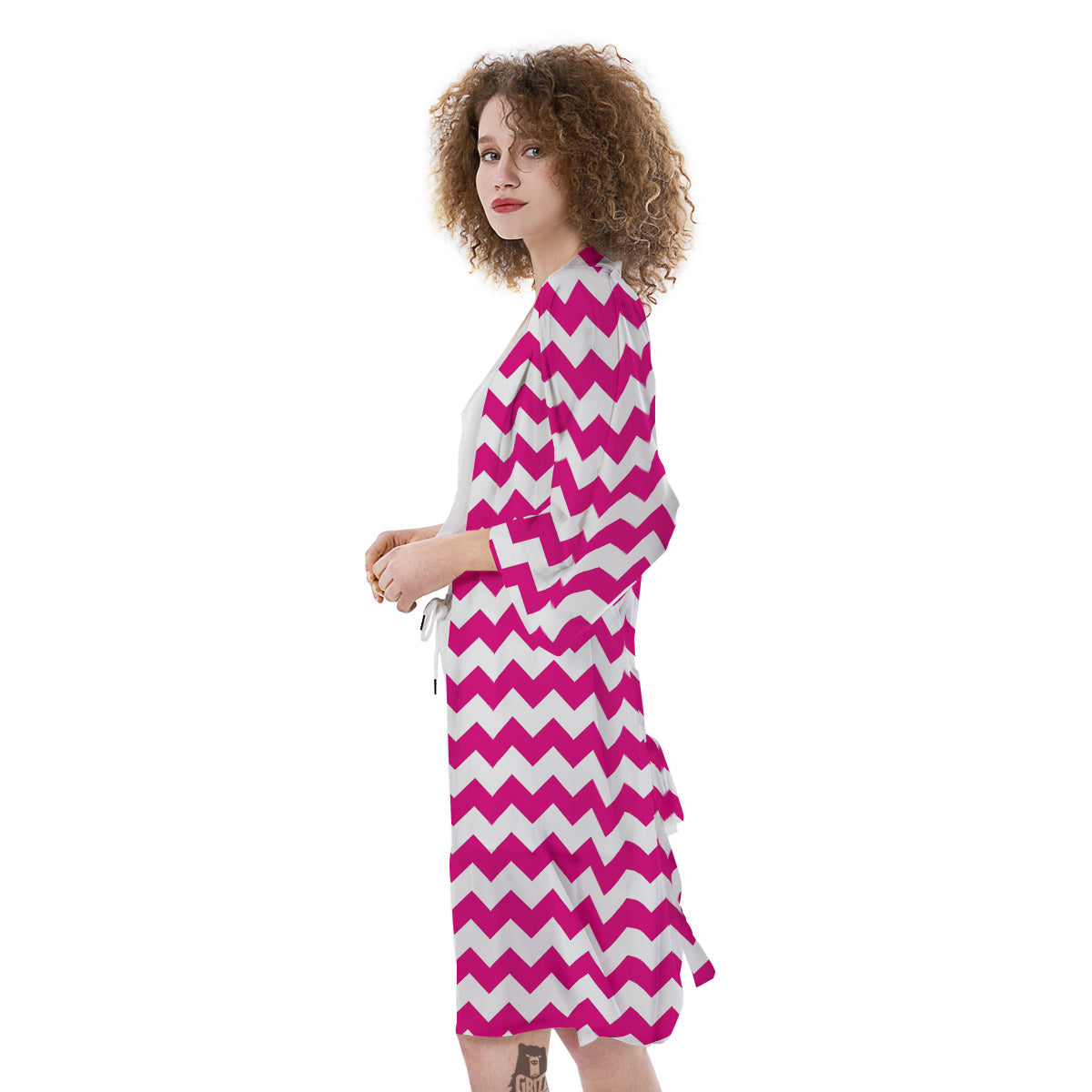 Zigzag Pink And White Print Pattern Kimono-grizzshop