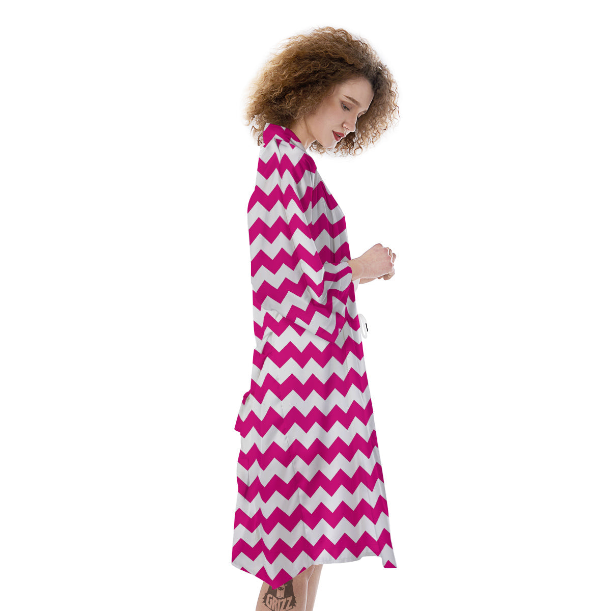 Zigzag Pink And White Print Pattern Kimono-grizzshop