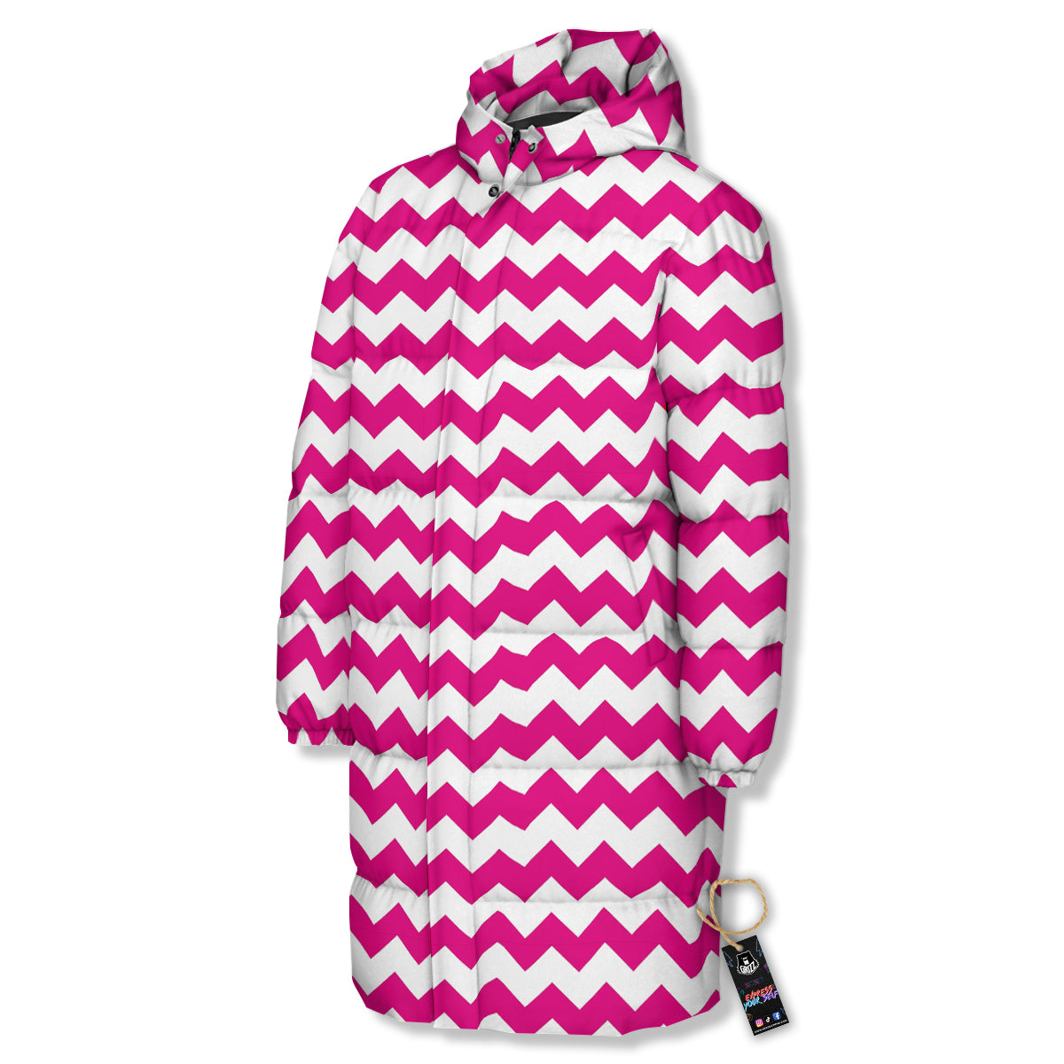 Zigzag Pink And White Print Pattern Long Down Jacket-grizzshop
