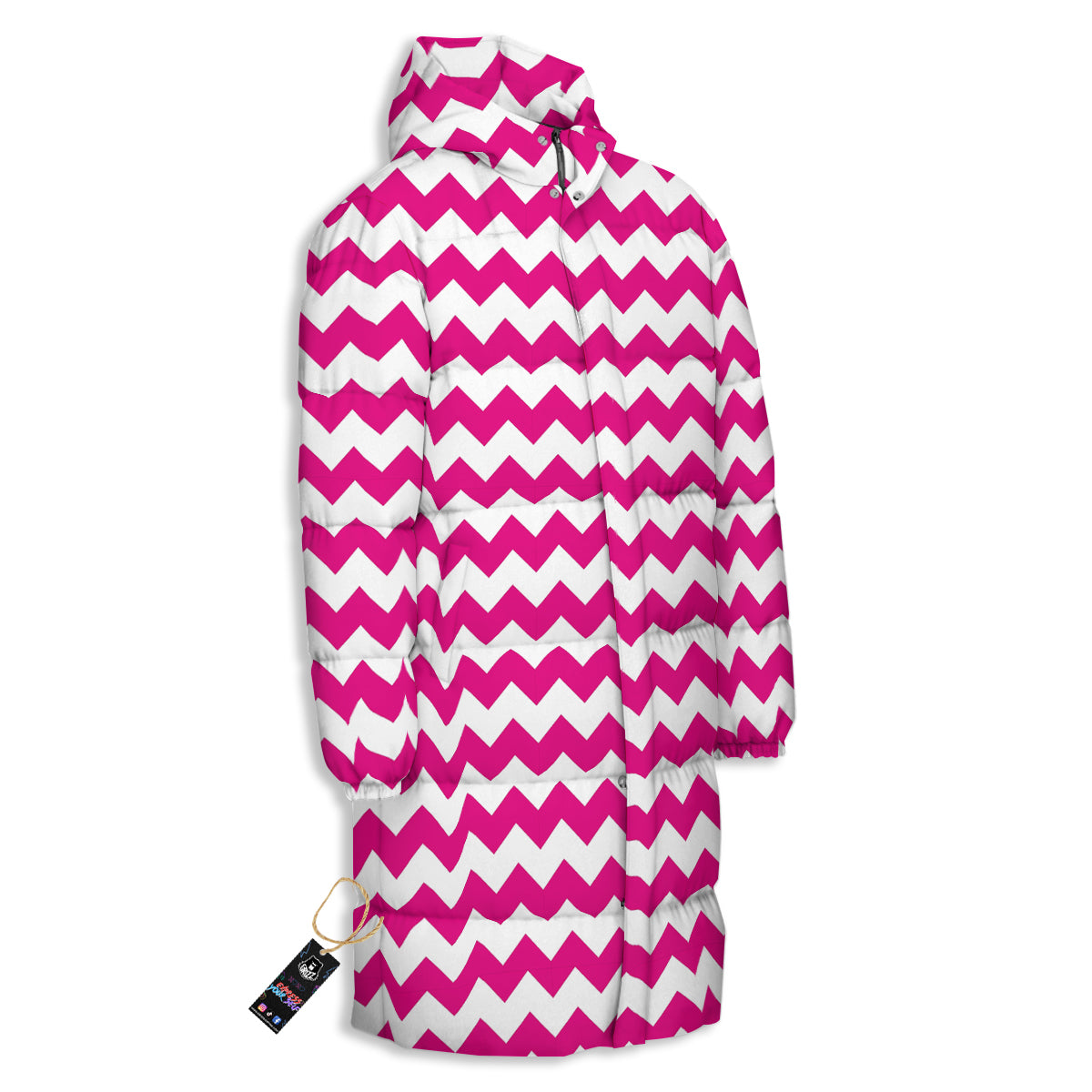 Zigzag Pink And White Print Pattern Long Down Jacket-grizzshop