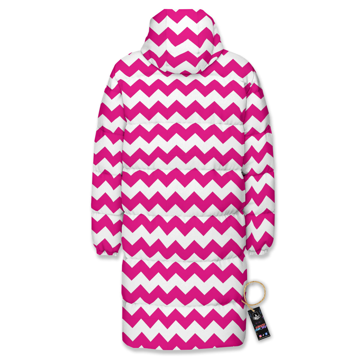 Zigzag Pink And White Print Pattern Long Down Jacket-grizzshop